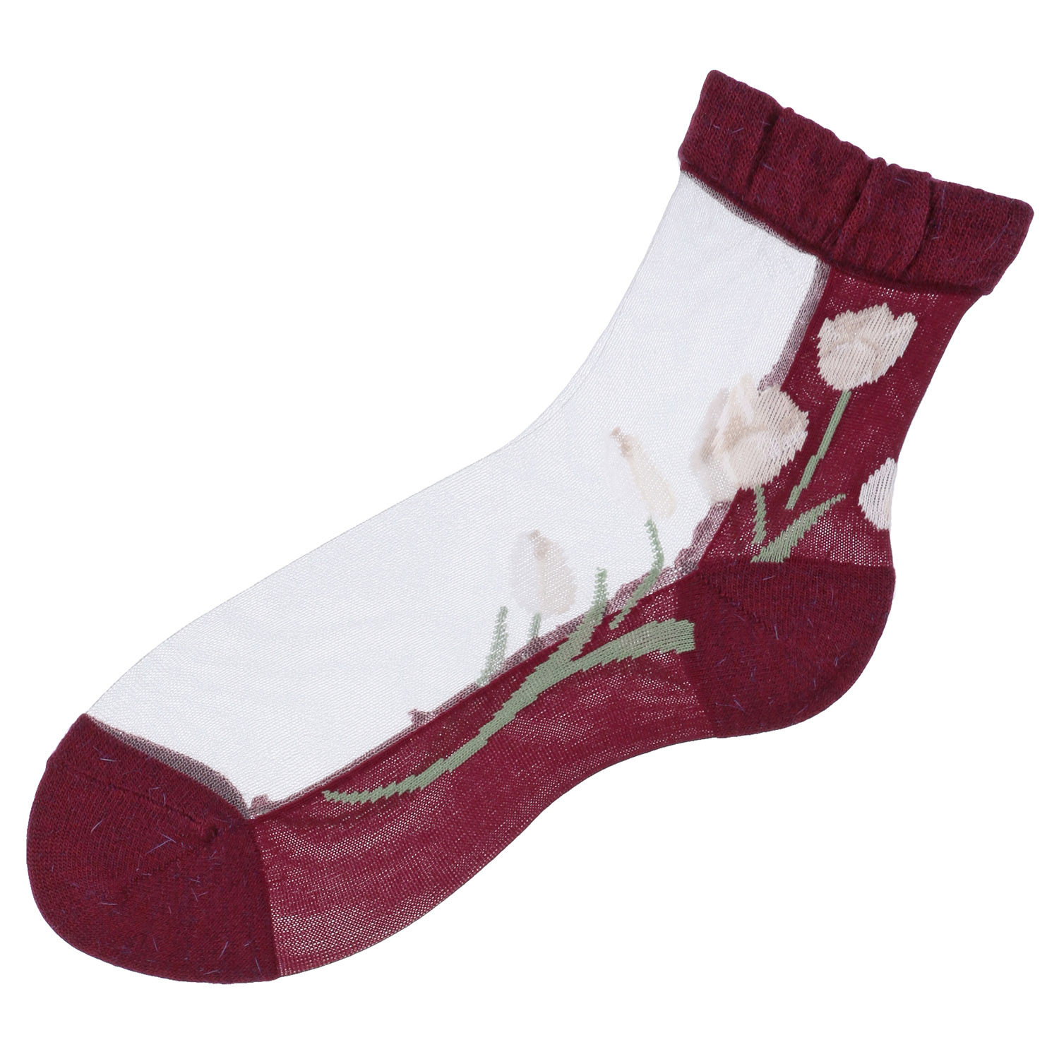 25AW  シースルーソックス クルー丈 アンゴラ混 チューリップ柄【在庫限り】 - 画像4