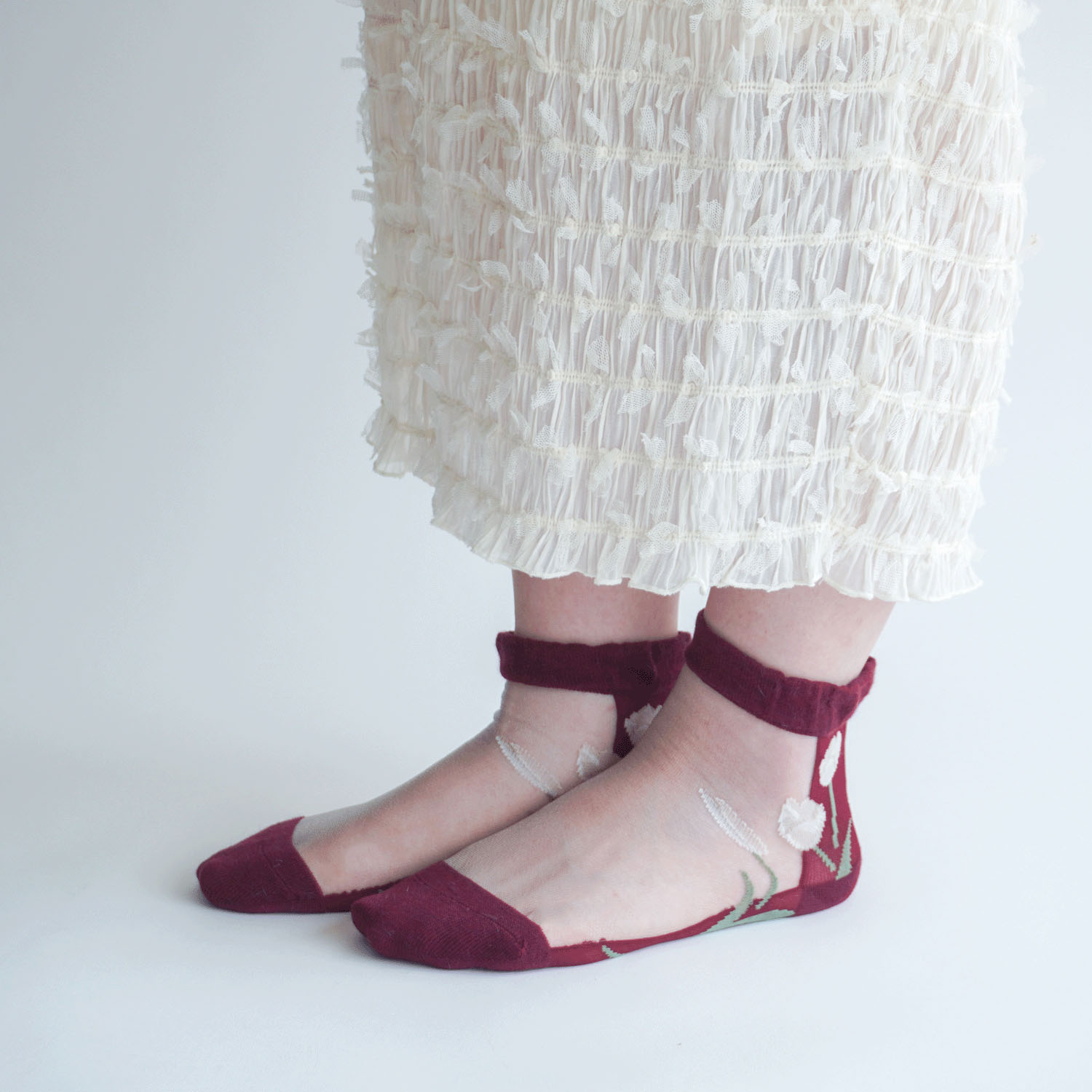 25AW  シースルーソックス クルー丈 アンゴラ混 チューリップ柄【在庫限り】 - 画像5