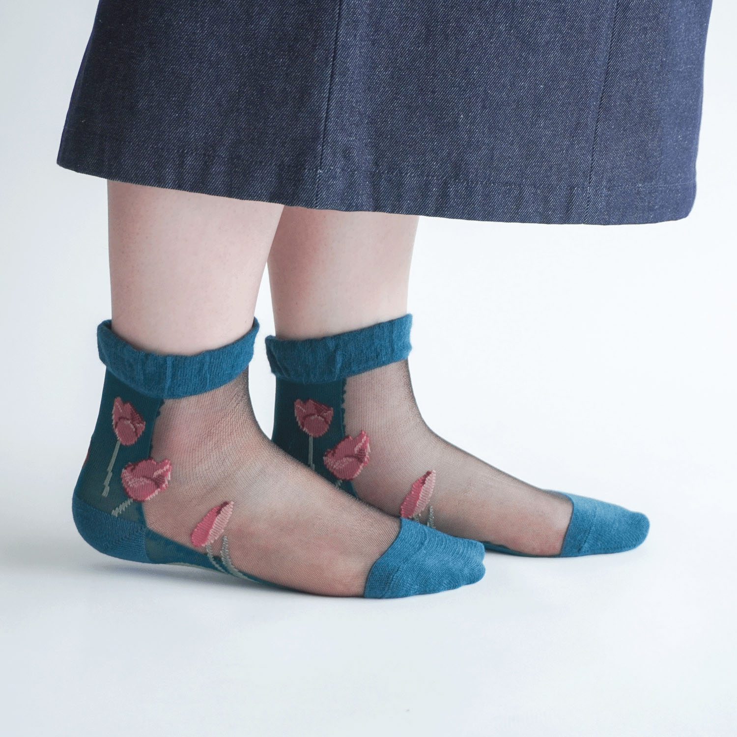 25AW  シースルーソックス クルー丈 アンゴラ混 チューリップ柄【在庫限り】 - 画像10