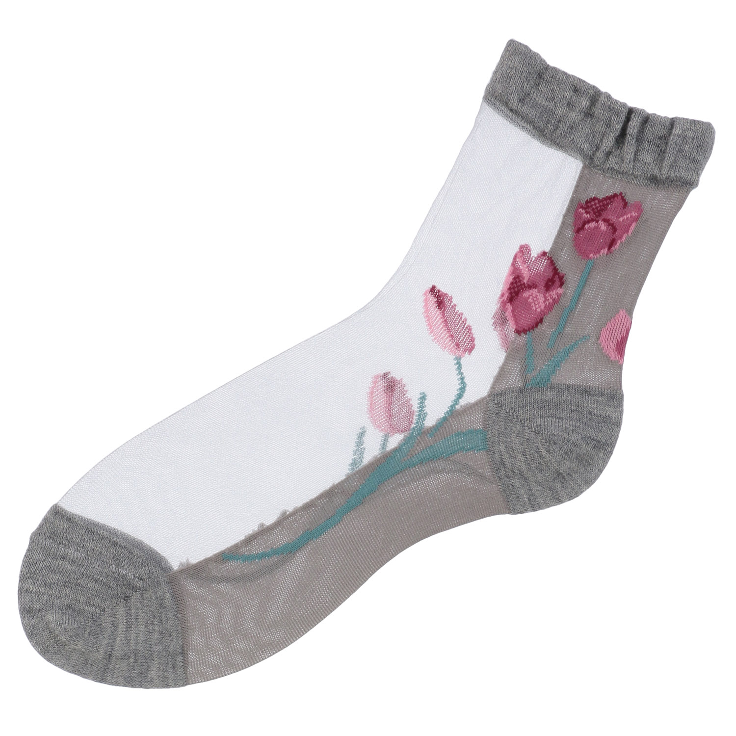 25AW  シースルーソックス クルー丈 アンゴラ混 チューリップ柄【在庫限り】 - 画像1