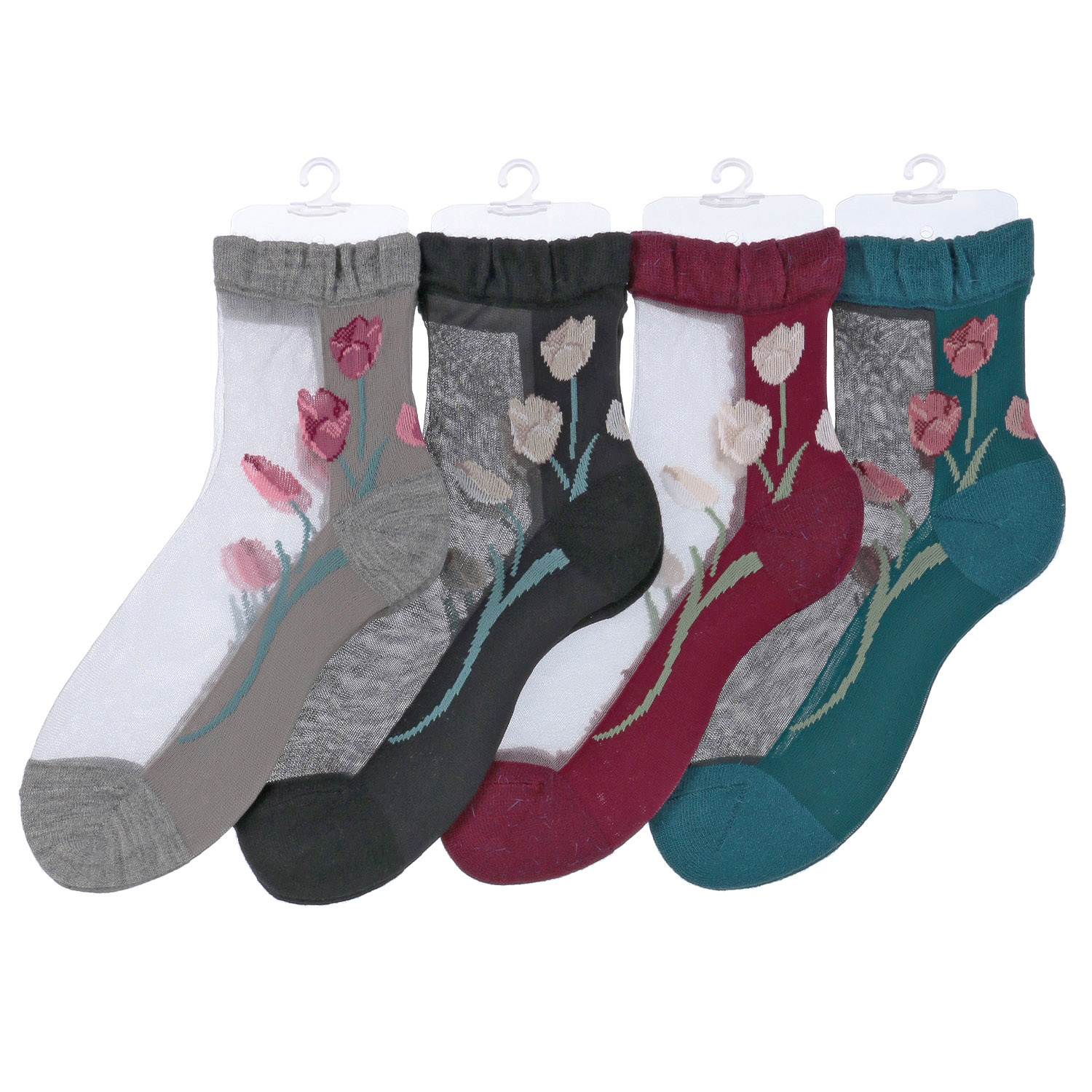 25AW  シースルーソックス クルー丈 アンゴラ混 チューリップ柄【在庫限り】