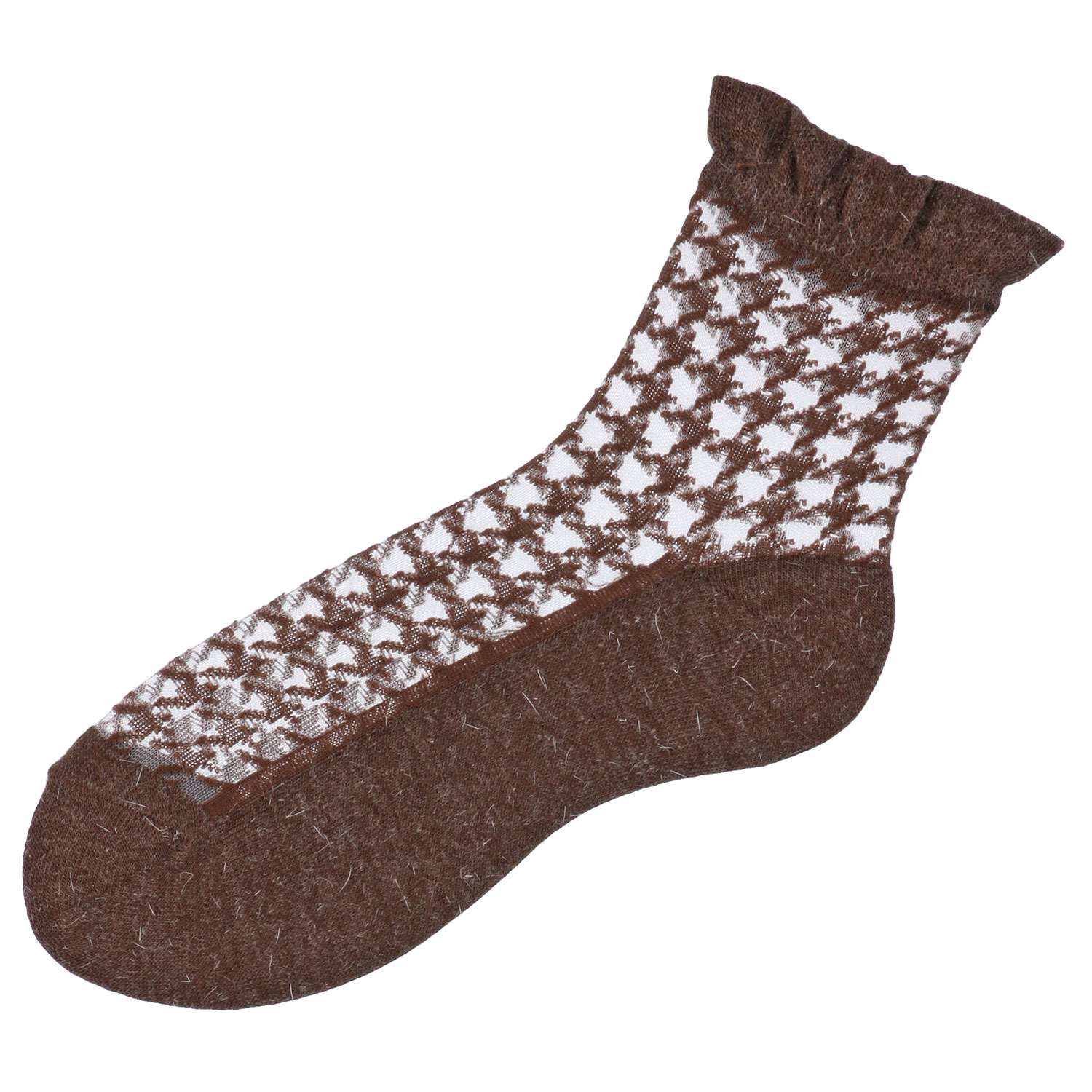 25AW新柄  シースルーソックス クルー丈 アンゴラ混 千鳥柄【在庫限り】