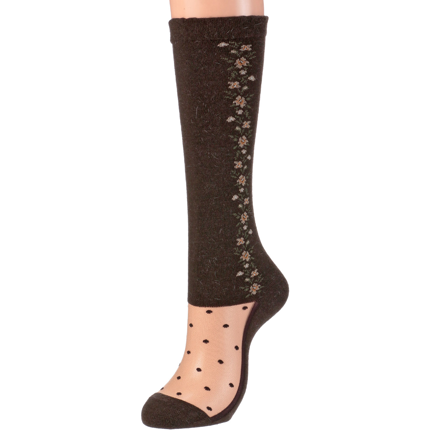 25AW新柄  シースルーソックス  ハイソックス アンゴラ混 お花柄【在庫限り】 - 画像2