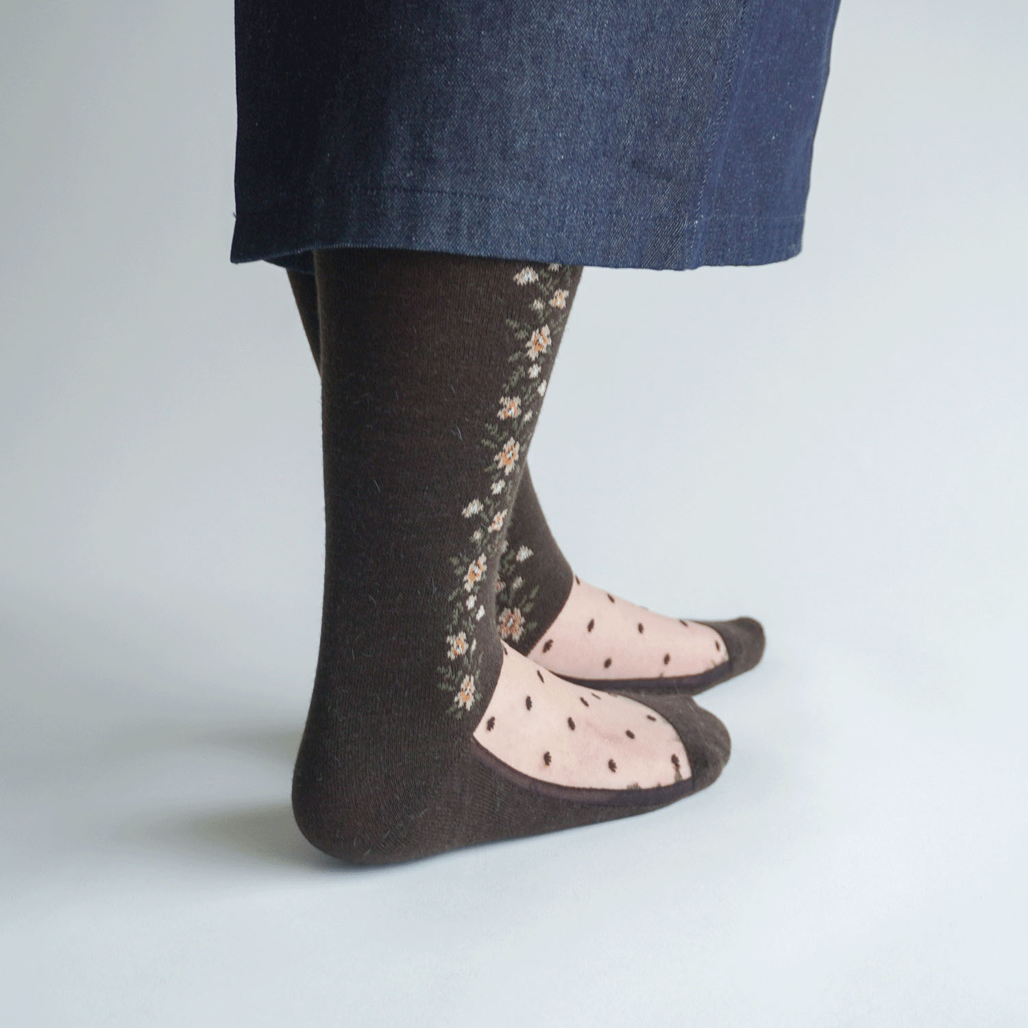 25AW新柄  シースルーソックス  ハイソックス アンゴラ混 お花柄【在庫限り】 - 画像6