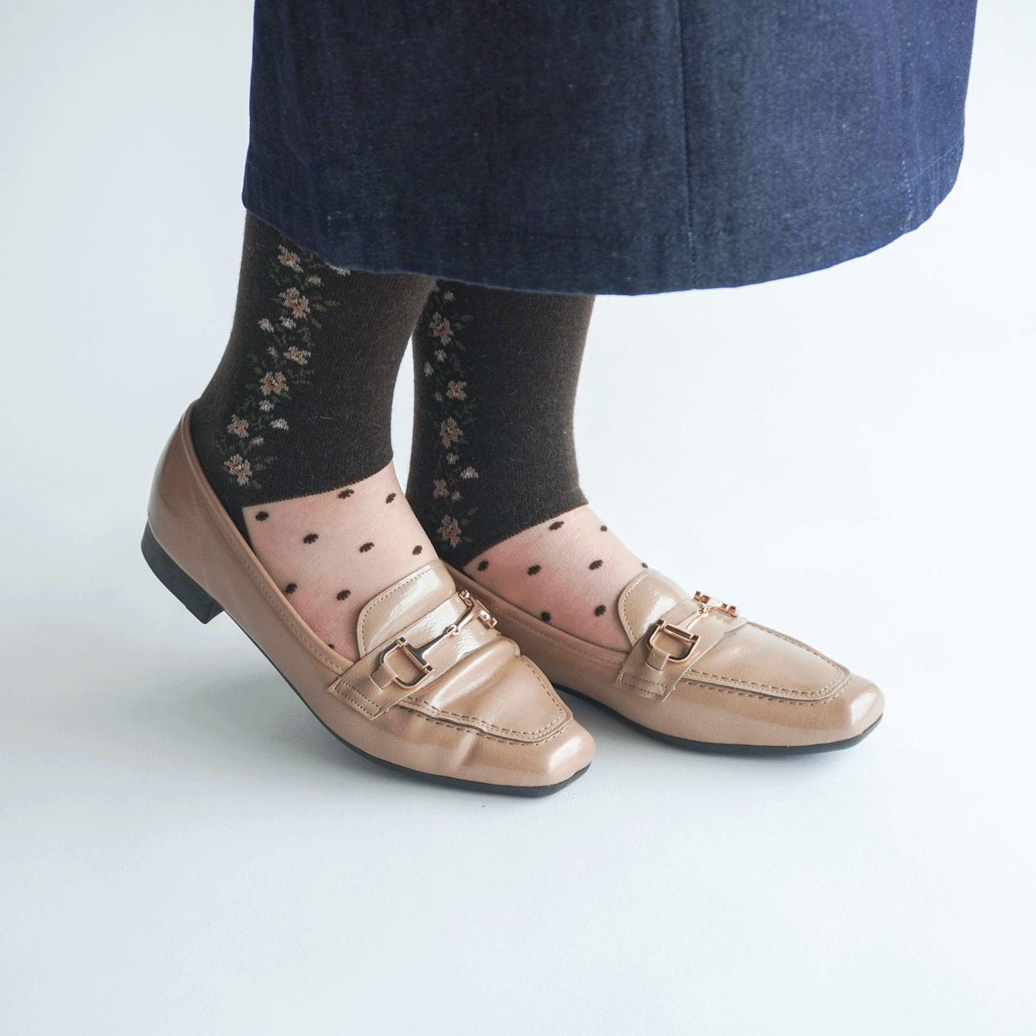 25AW新柄  シースルーソックス  ハイソックス アンゴラ混 お花柄【在庫限り】 - 画像8