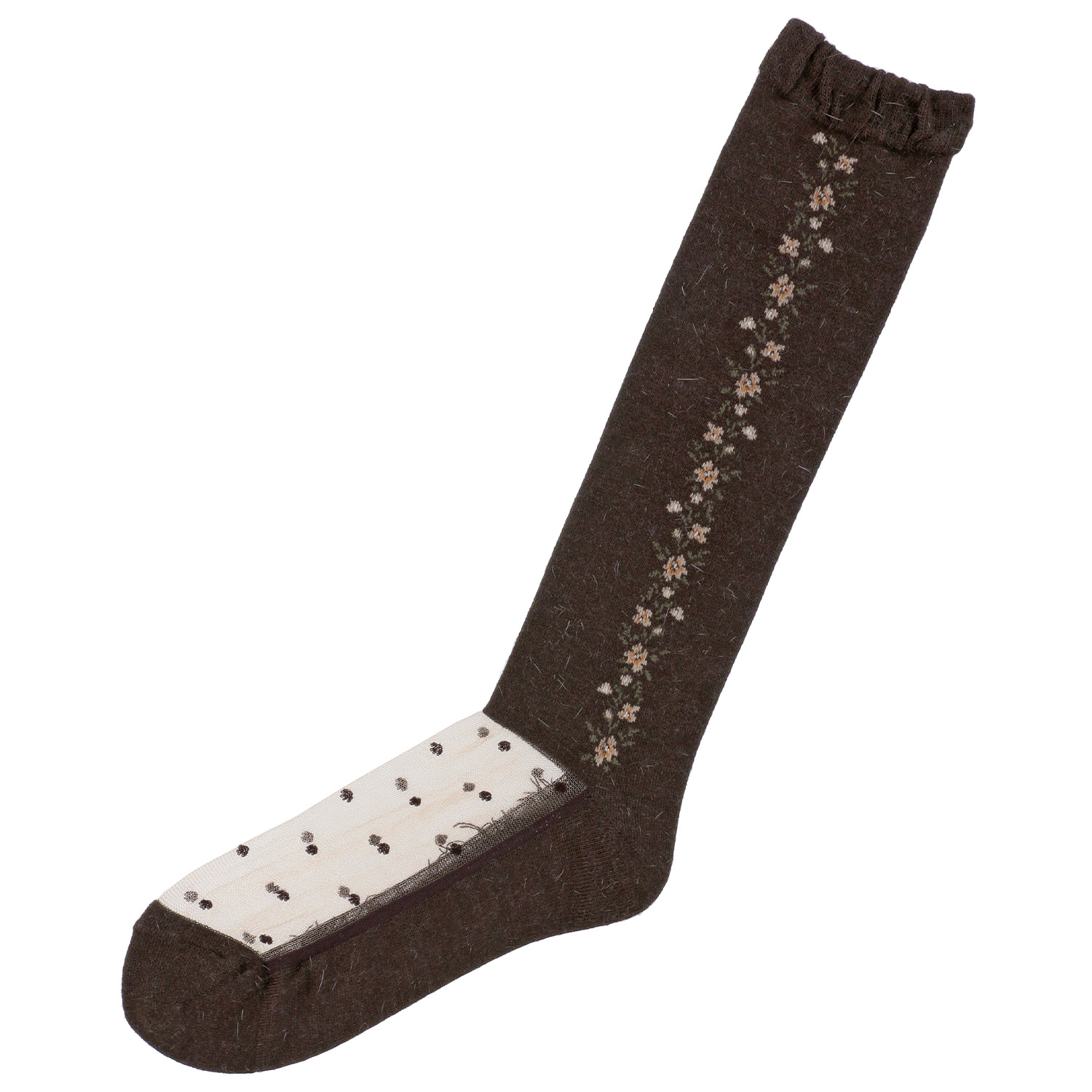 25AW新柄  シースルーソックス  ハイソックス アンゴラ混 お花柄【在庫限り】 - 画像1