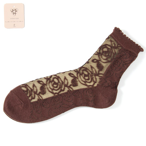 シースルーソックス アンゴラ混 レースばら柄  大寸【在庫限り】 - 画像1