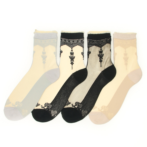 ≪大寸≫シースルーソックス 花・蝶柄 - 画像2