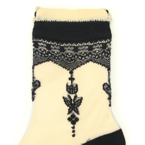 ≪大寸≫シースルーソックス 花・蝶柄 - 画像5