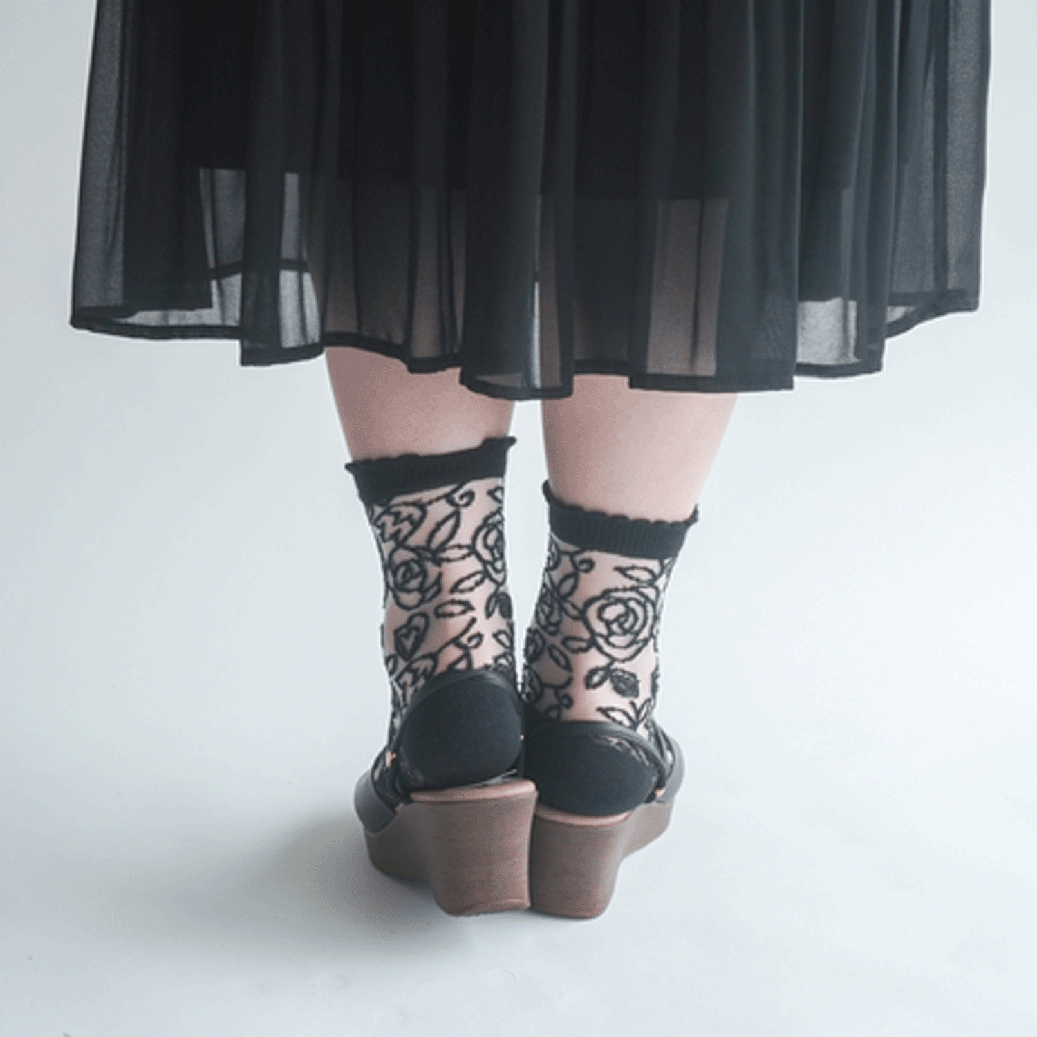 大人気★《大寸》シースルーソックス レース薔薇柄 - 画像12