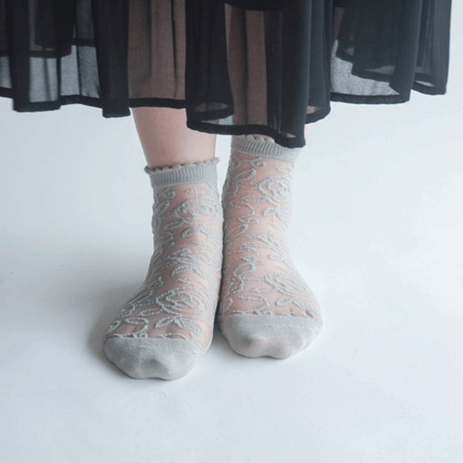 大人気★《大寸》シースルーソックス レース薔薇柄 - 画像4