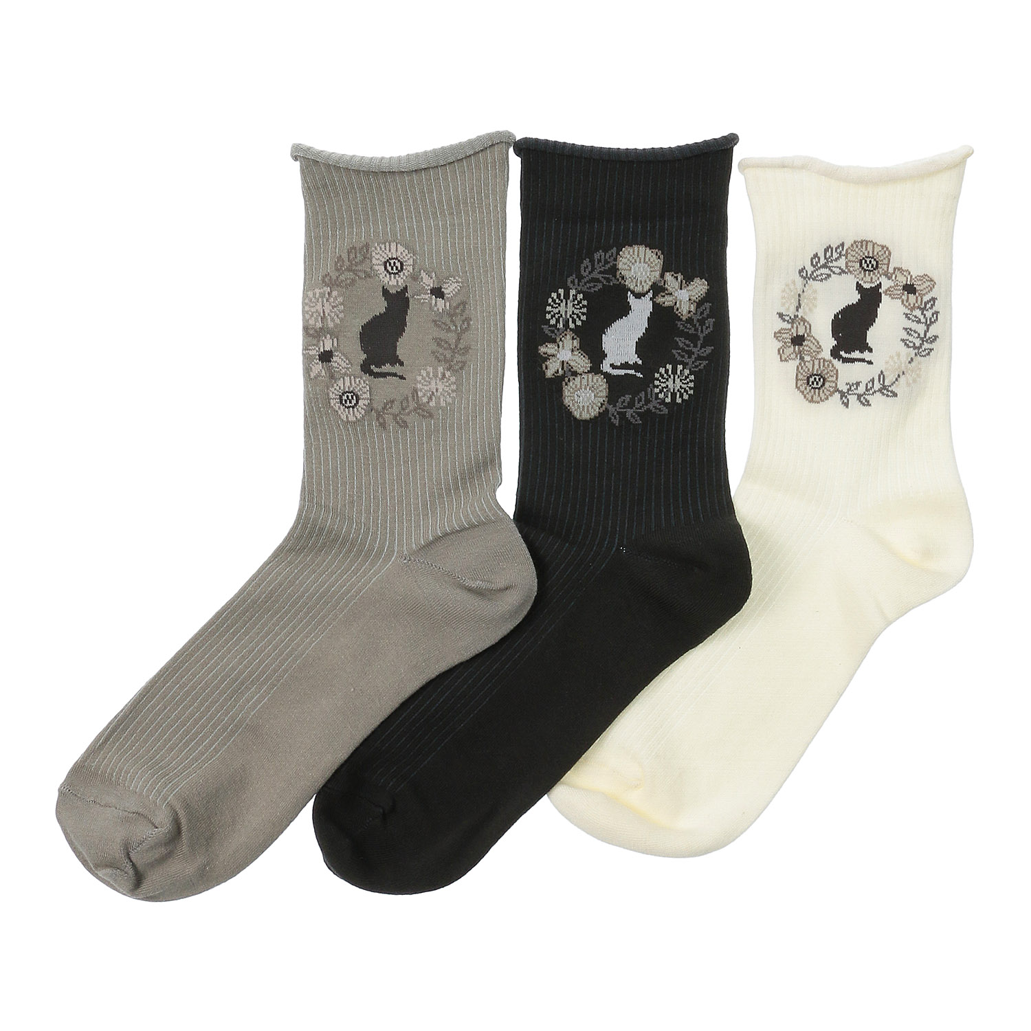 【ホワイトのみ】手篝ソックス 猫リース柄【在庫限り】 - 画像1