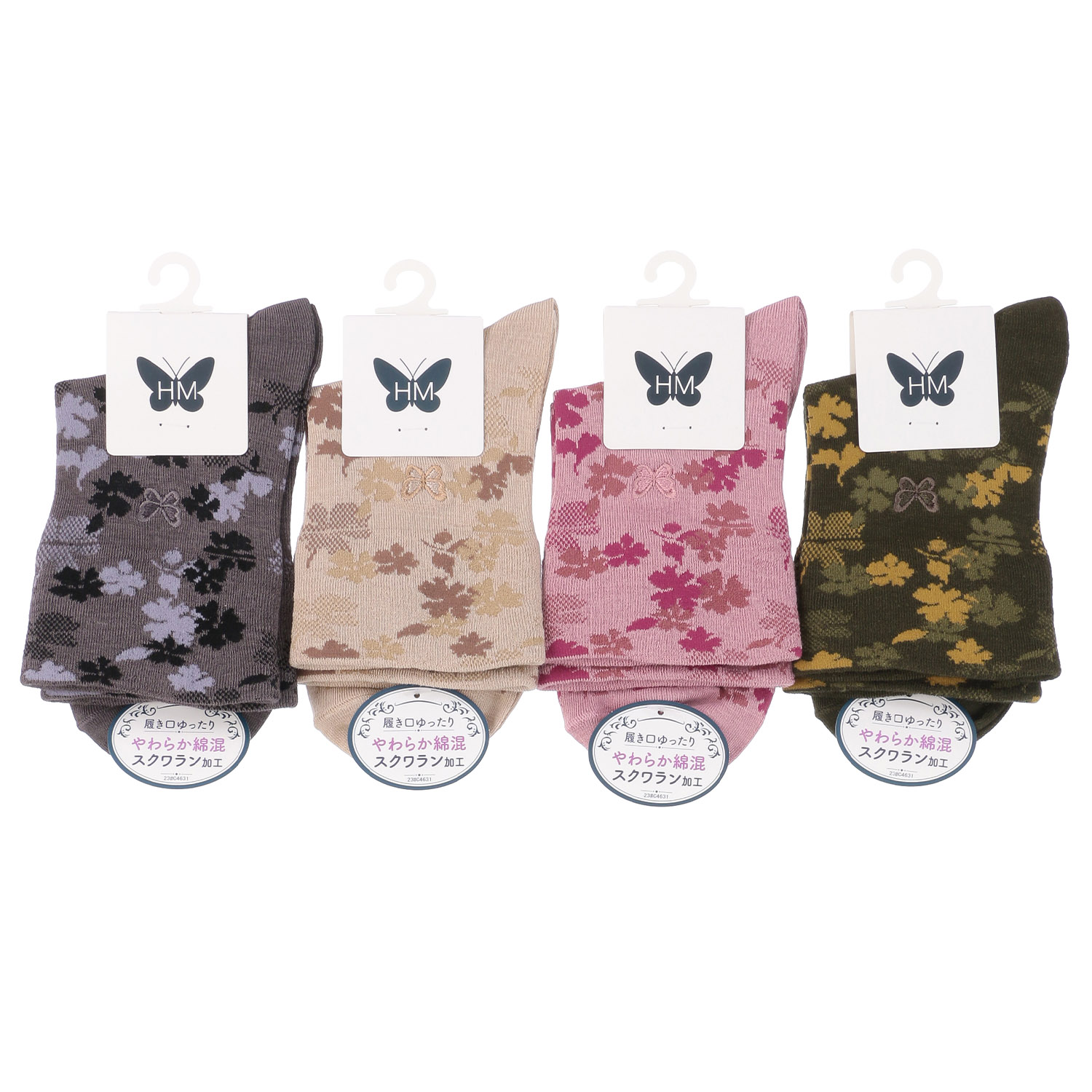 ハナエモリ 綿レーヨン 総柄 クルー丈ソックス【在庫限り】 - 画像1
