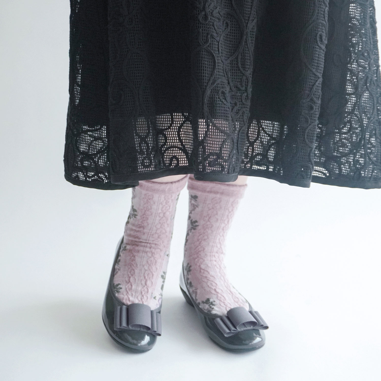 25AW ギュレ カシミヤ混 フロート波 バラ柄 靴下 日本製【在庫限り】 - 画像13