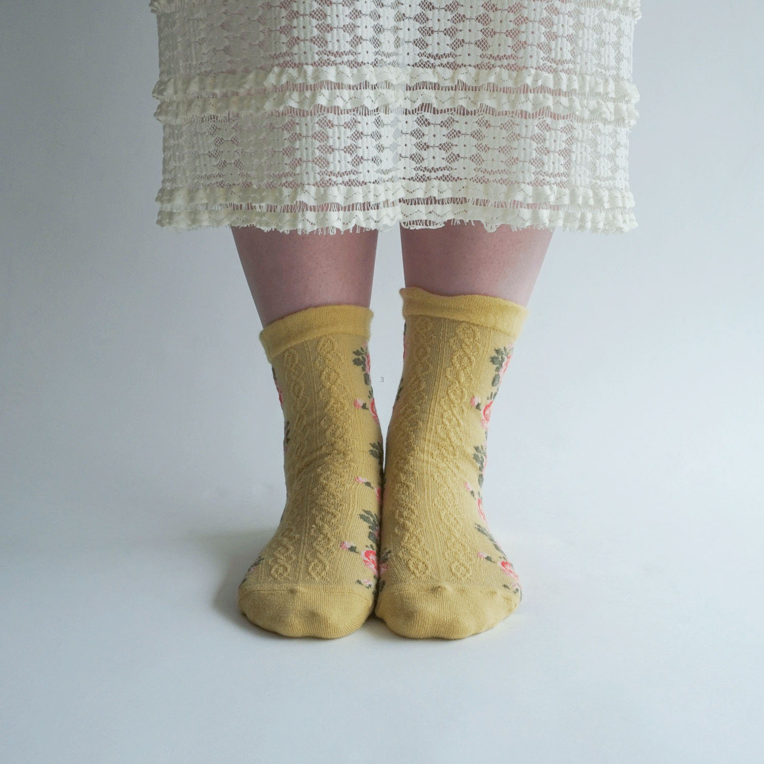 25AW ギュレ カシミヤ混 フロート波 バラ柄 靴下 日本製【在庫限り】 - 画像16