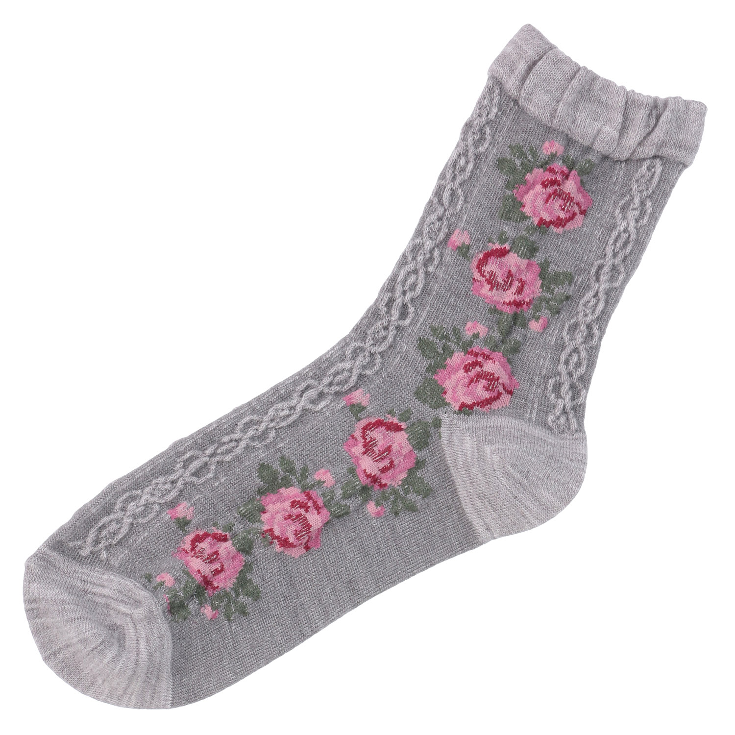 25AW ギュレ カシミヤ混 フロート波 バラ柄 靴下 日本製【在庫限り】 - 画像4