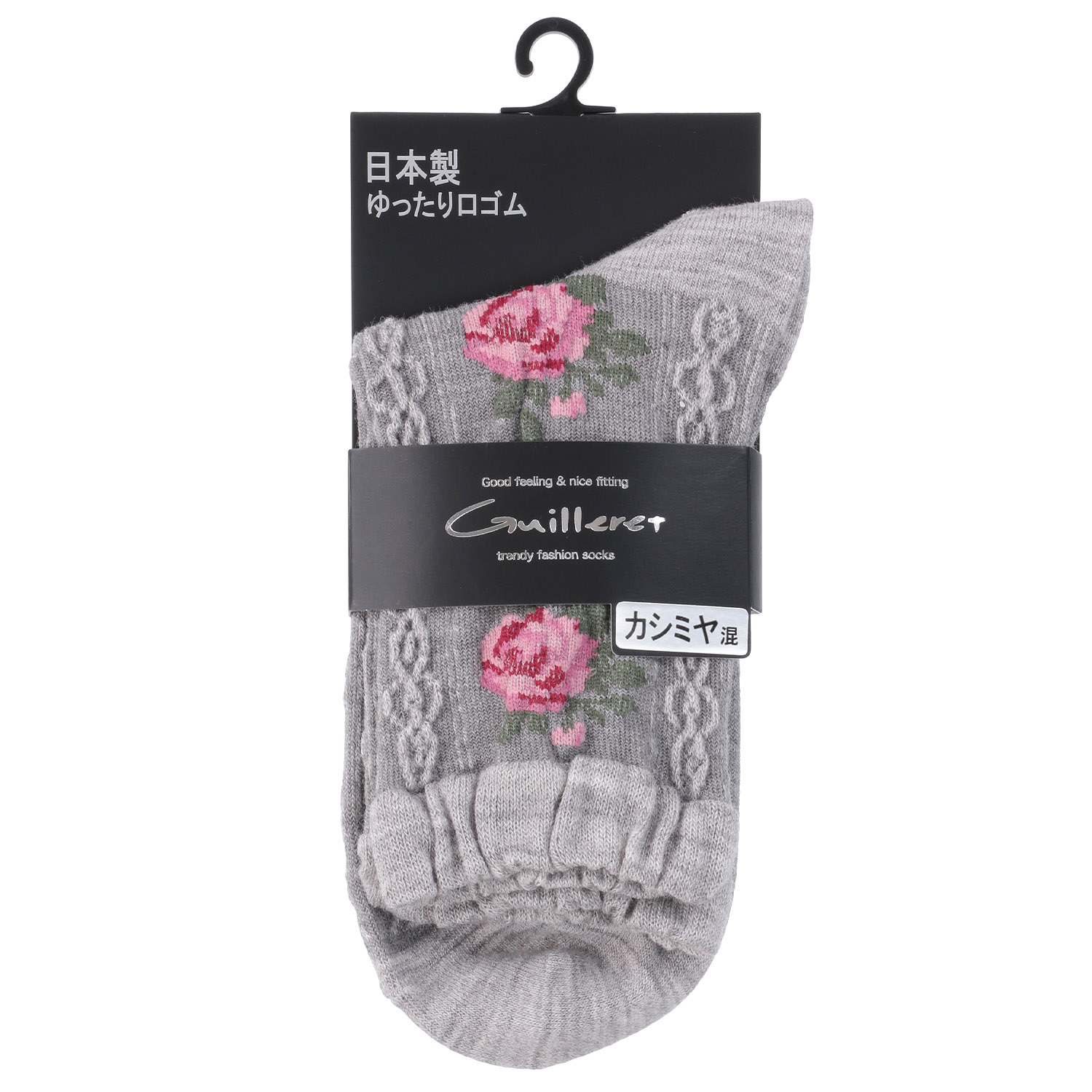 25AW ギュレ カシミヤ混 フロート波 バラ柄 靴下 日本製【在庫限り】 - 画像6