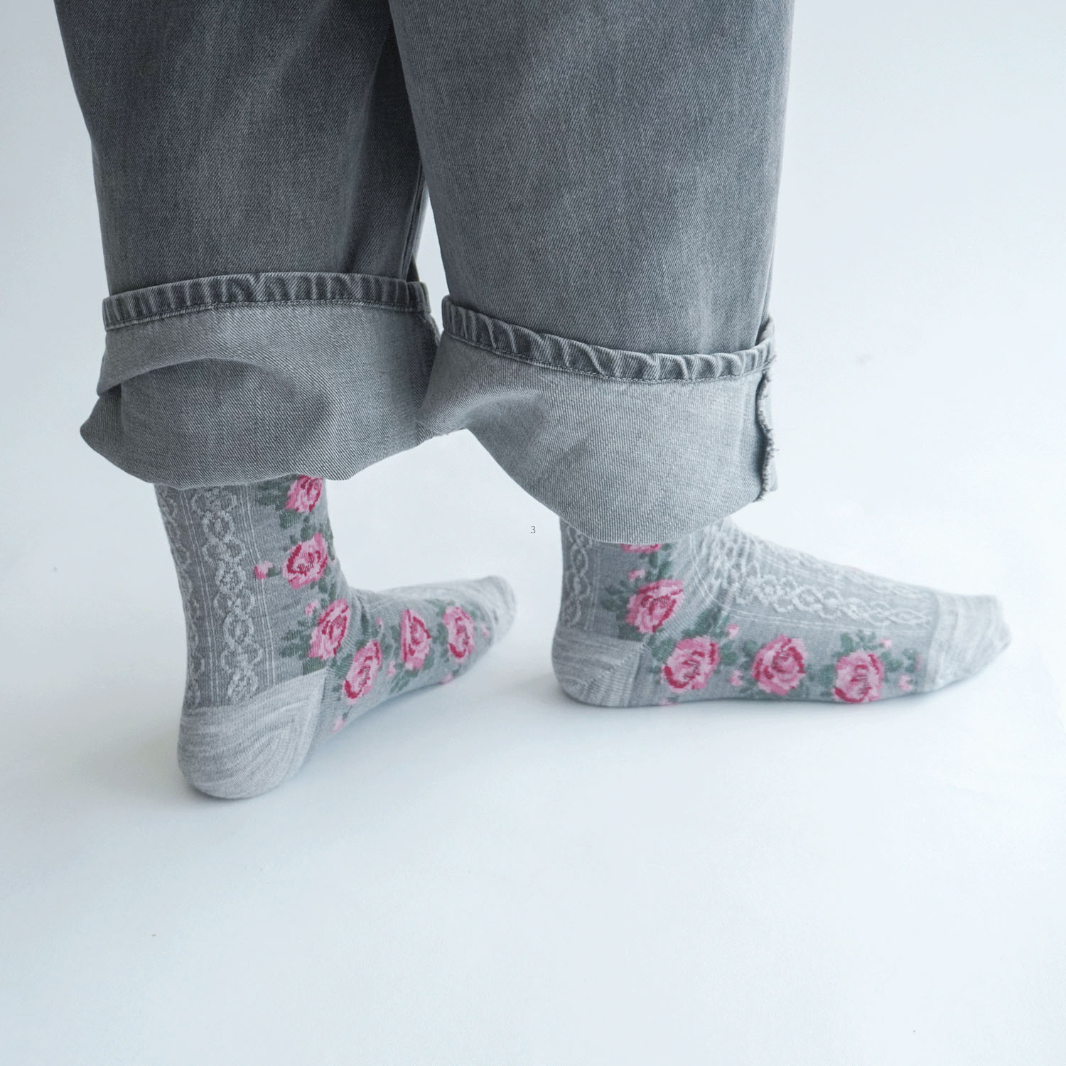 25AW ギュレ カシミヤ混 フロート波 バラ柄 靴下 日本製【在庫限り】 - 画像8