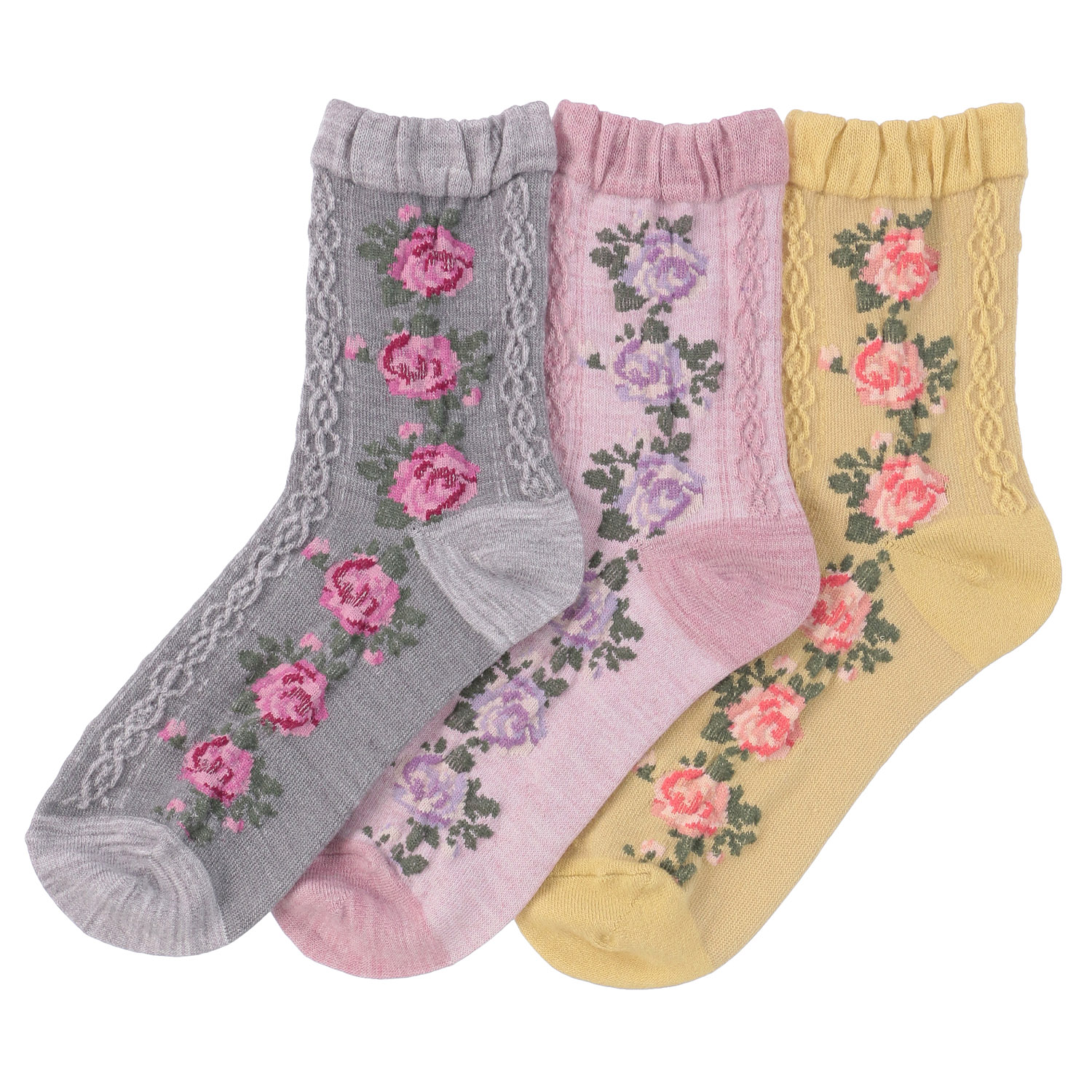 25AW ギュレ カシミヤ混 フロート波 バラ柄 靴下 日本製【在庫限り】