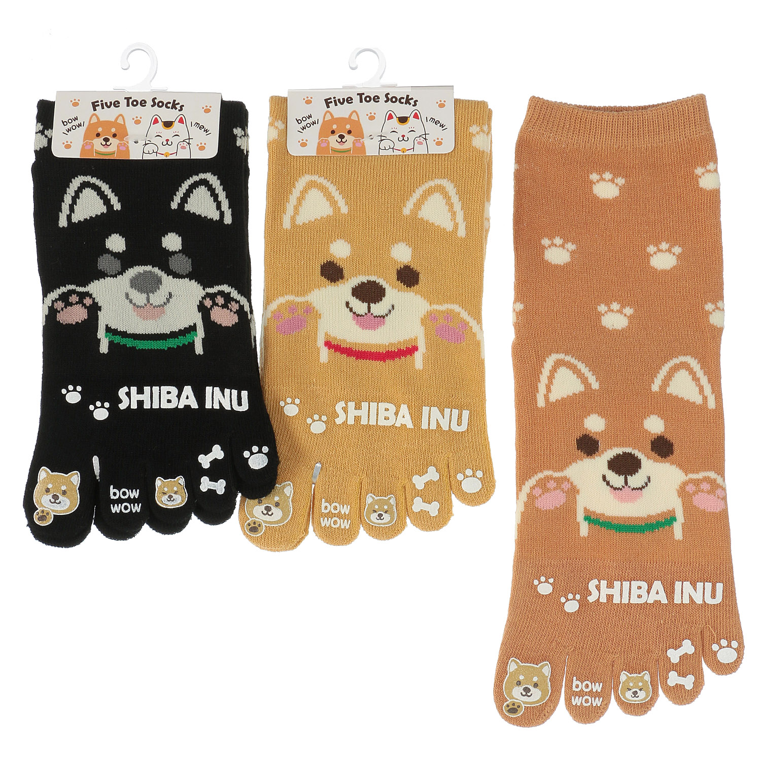 5本指 ラバー付き 柴犬 靴下 - 画像1