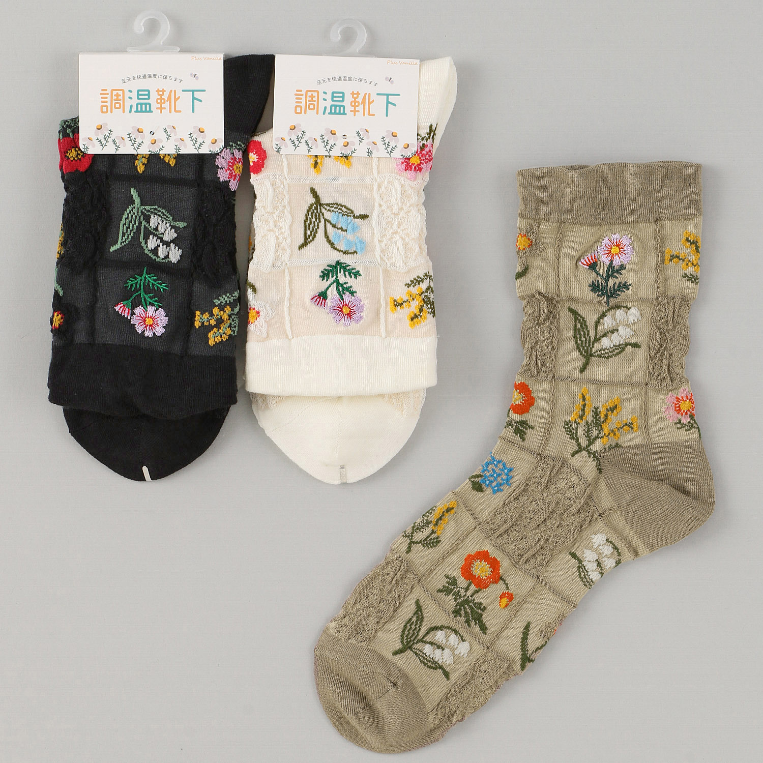 Natural Collection  クルー丈  パッチワークフラワー 靴下 - 画像1