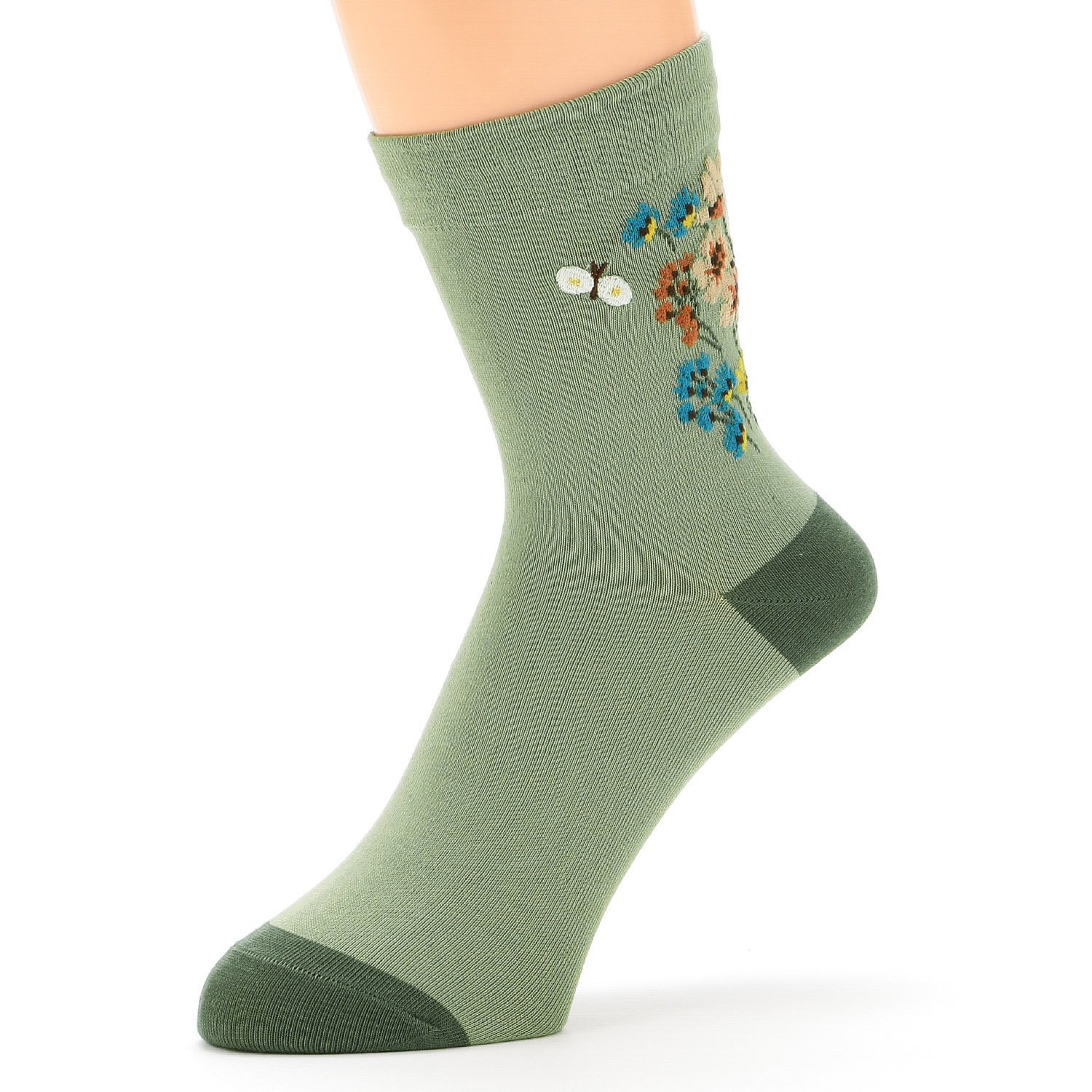 Natural Collection  クルー丈  フロート花 蝶々刺しゅう 靴下 - 画像2