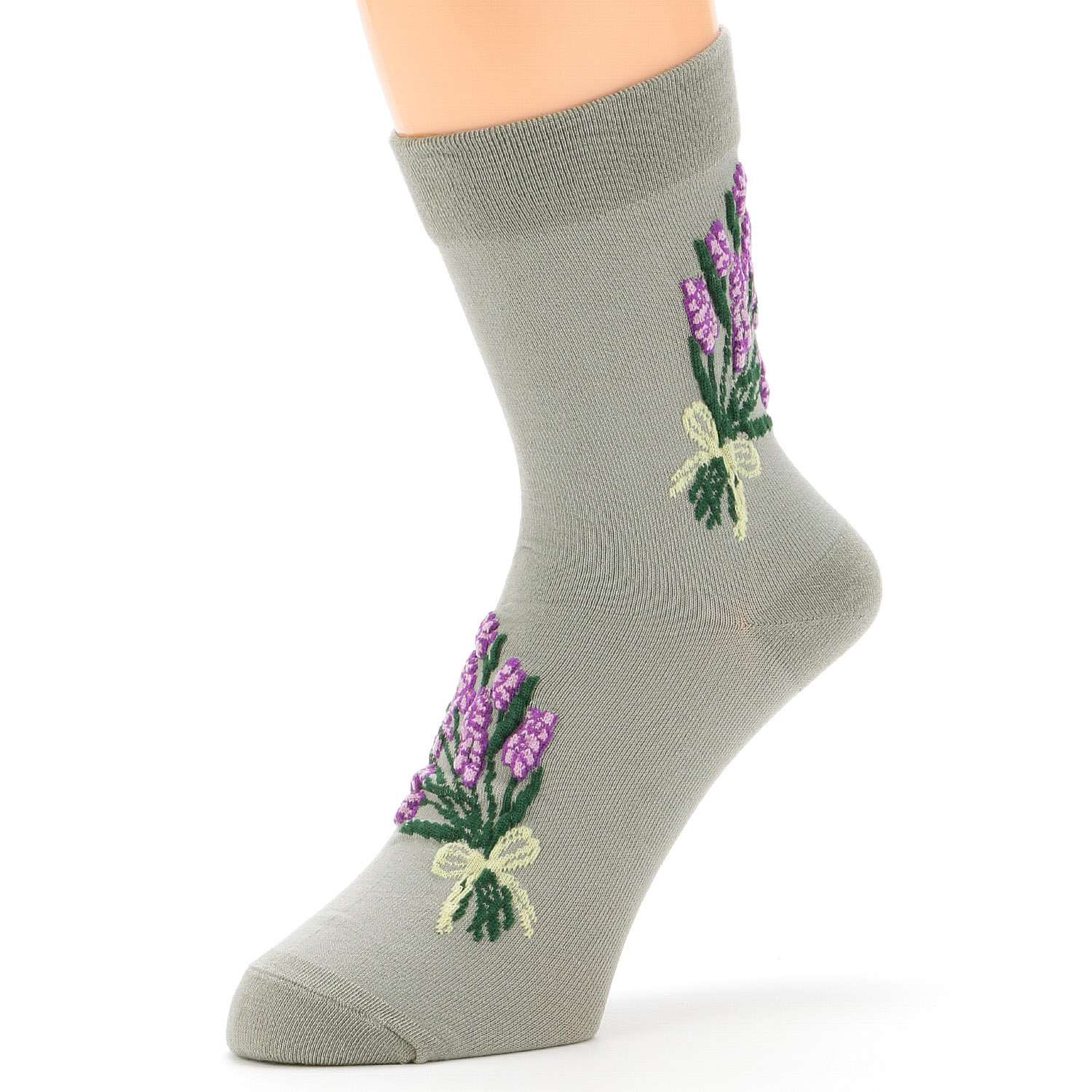 Natural Collection  クルー丈 シルクMIX ムスカリ柄 靴下 - 画像2