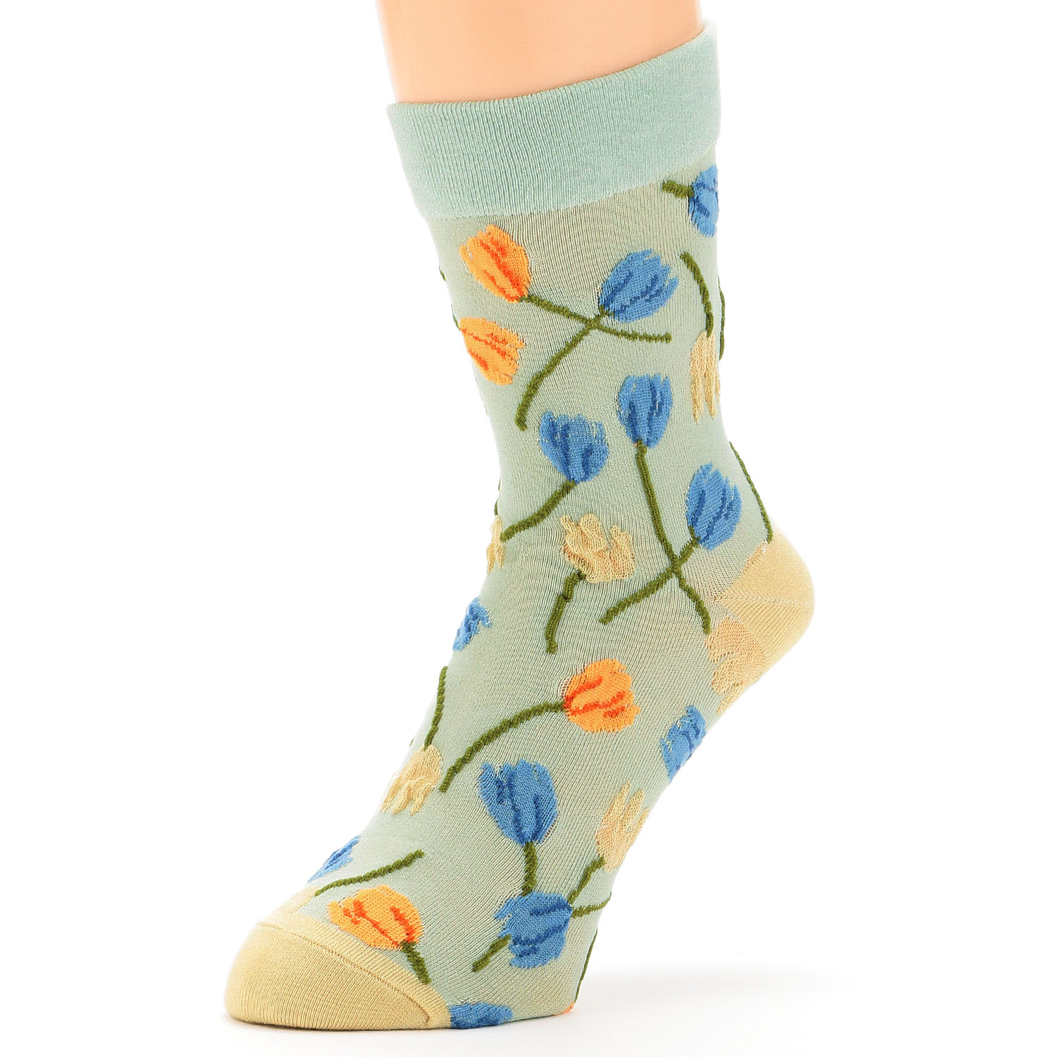 Natural Collection  クルー丈 シルクMIX チューリップ柄 靴下 - 画像2