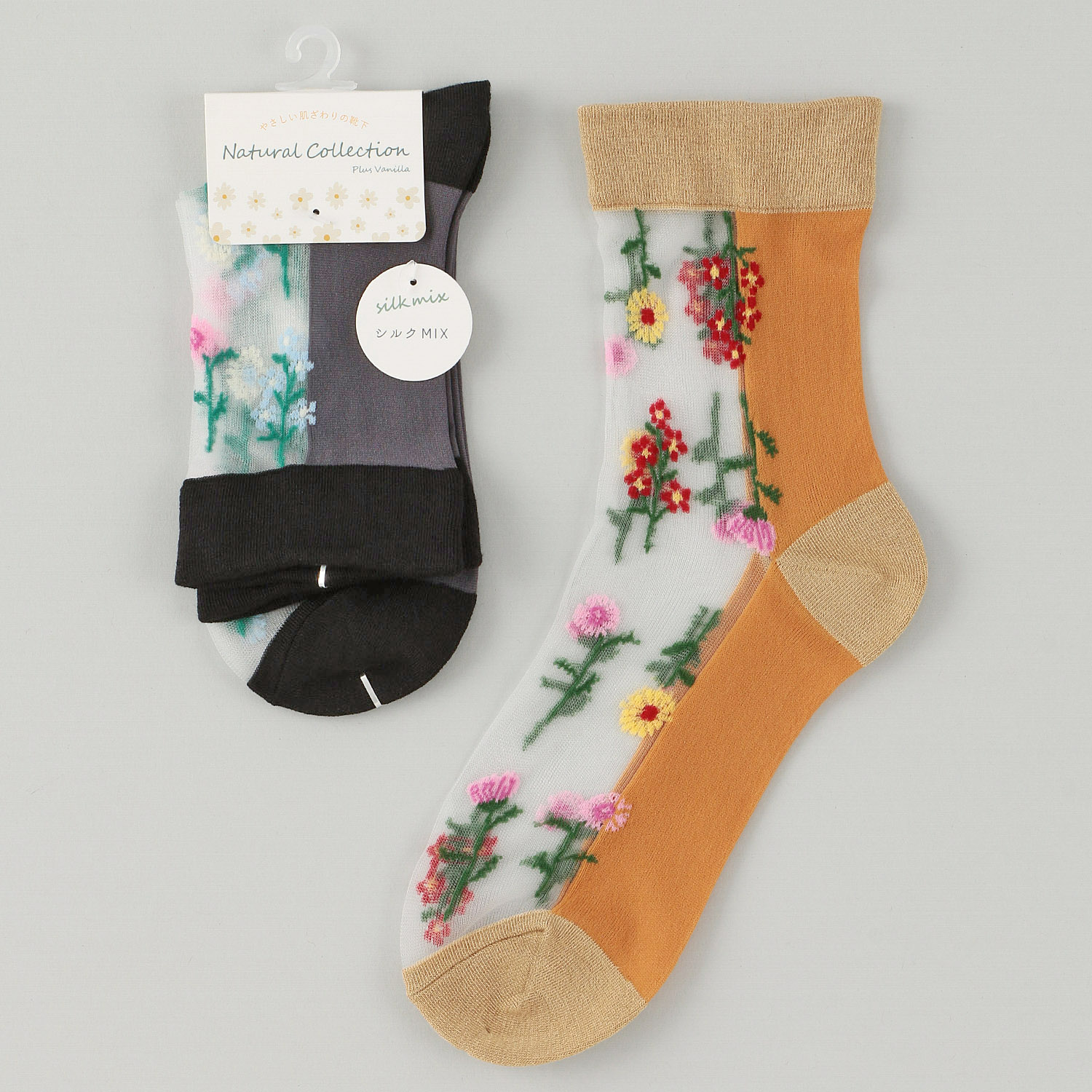 Natural Collection  クルー丈 シルクMIX シースルー 靴下 - 画像1