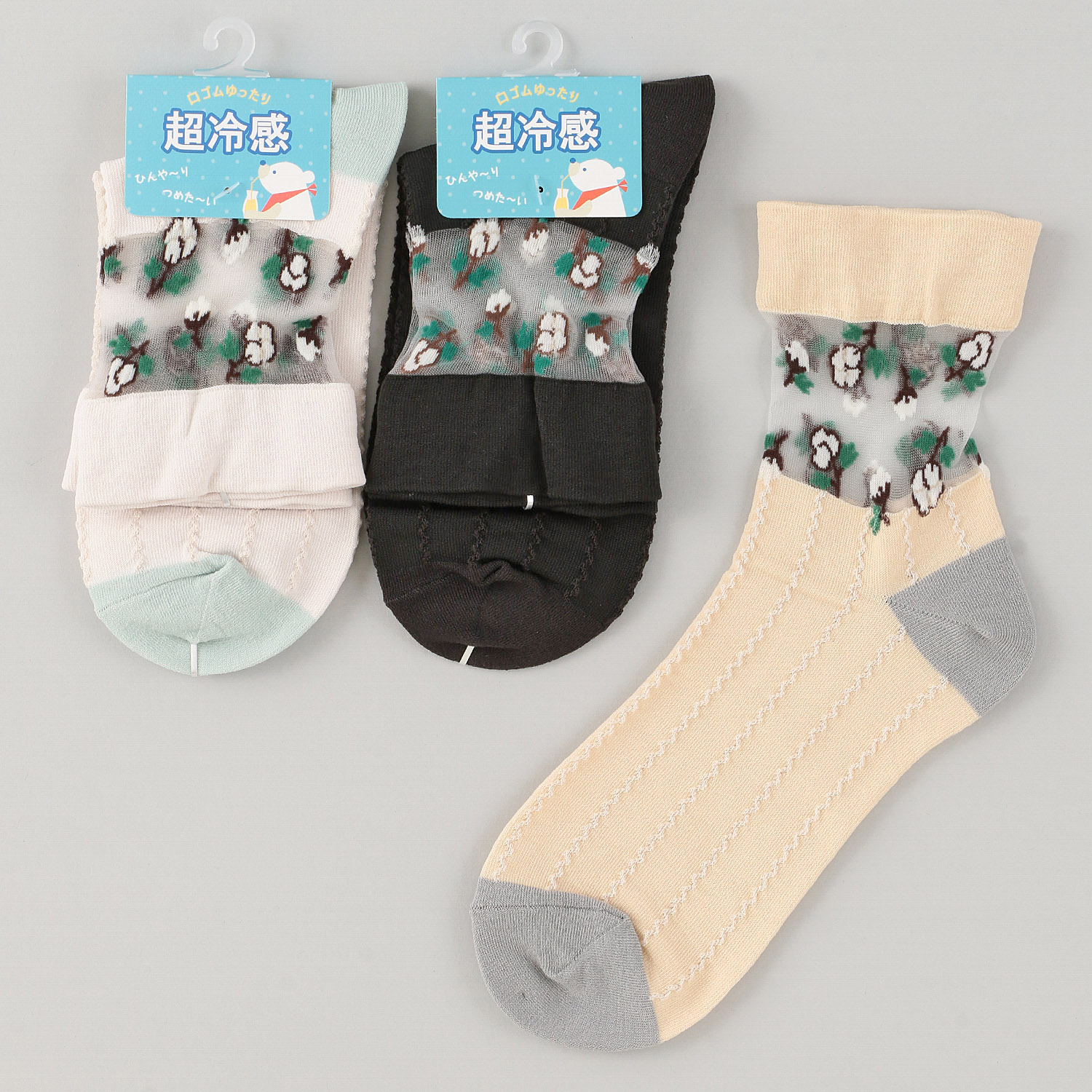 Natural Collection クルー丈 超冷感 部分シースルー 靴下