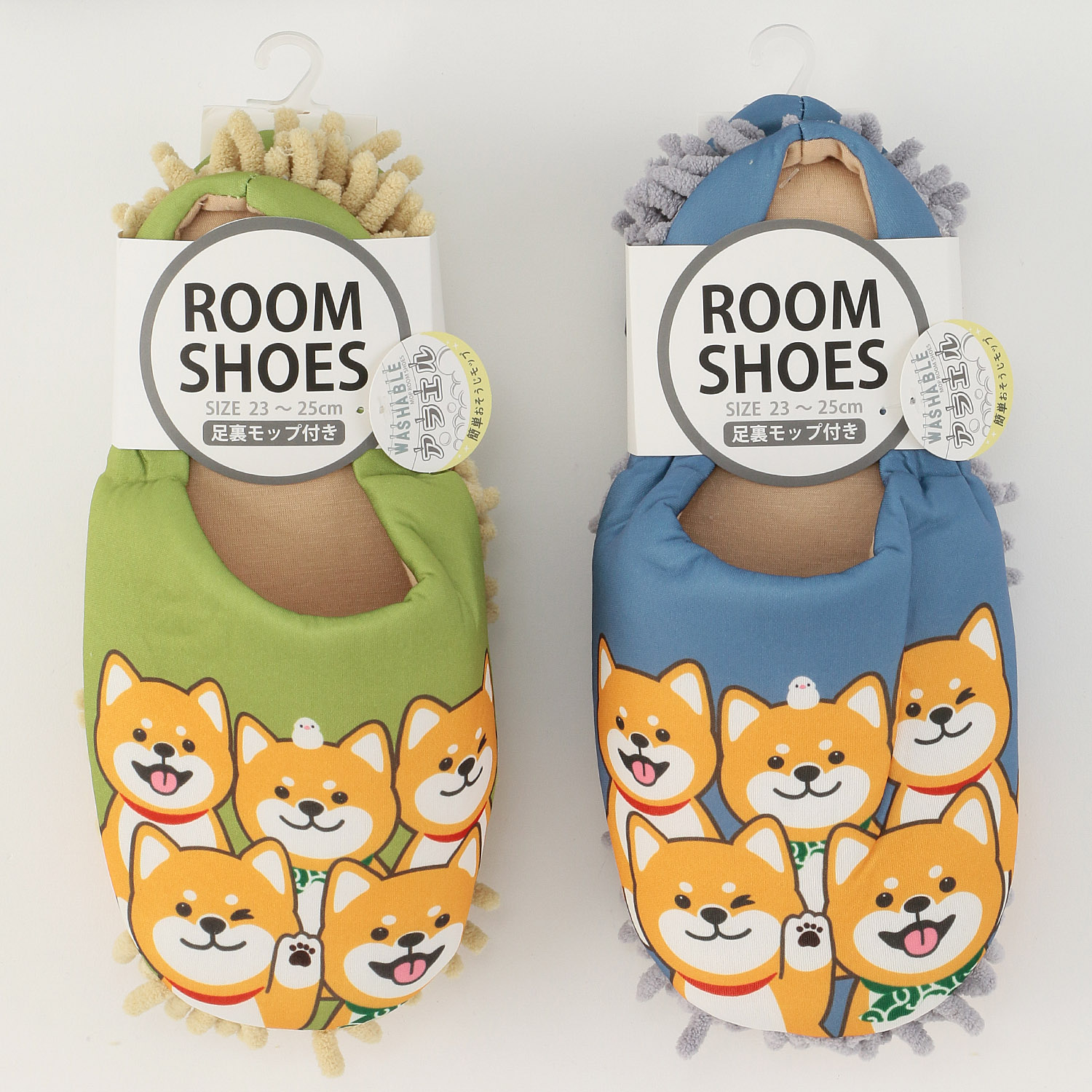 モップ付きルームシューズ シバ犬いっぱい