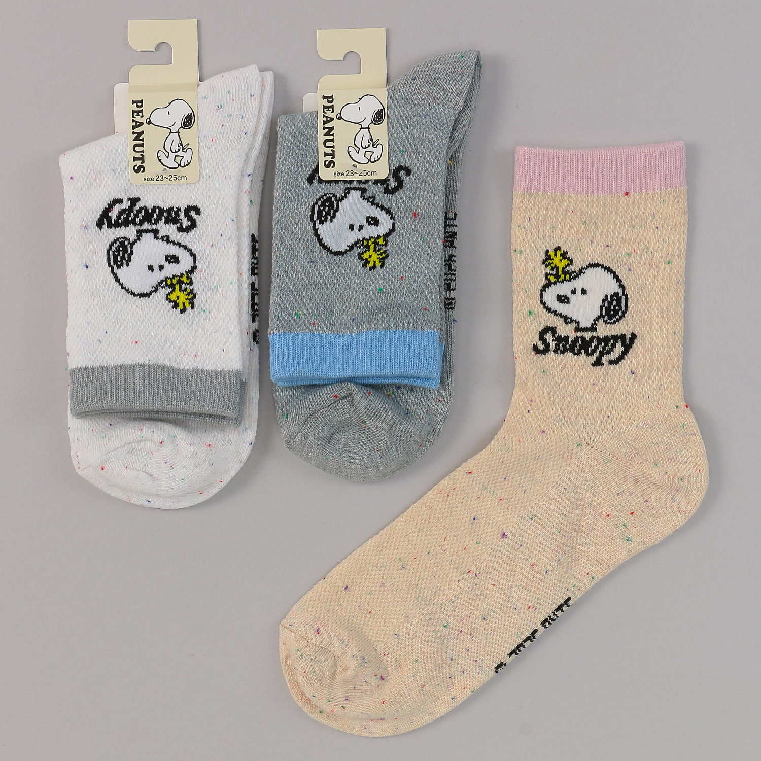 クルー丈 スヌーピー メッシュ つぶつぶ 靴下 - 画像1