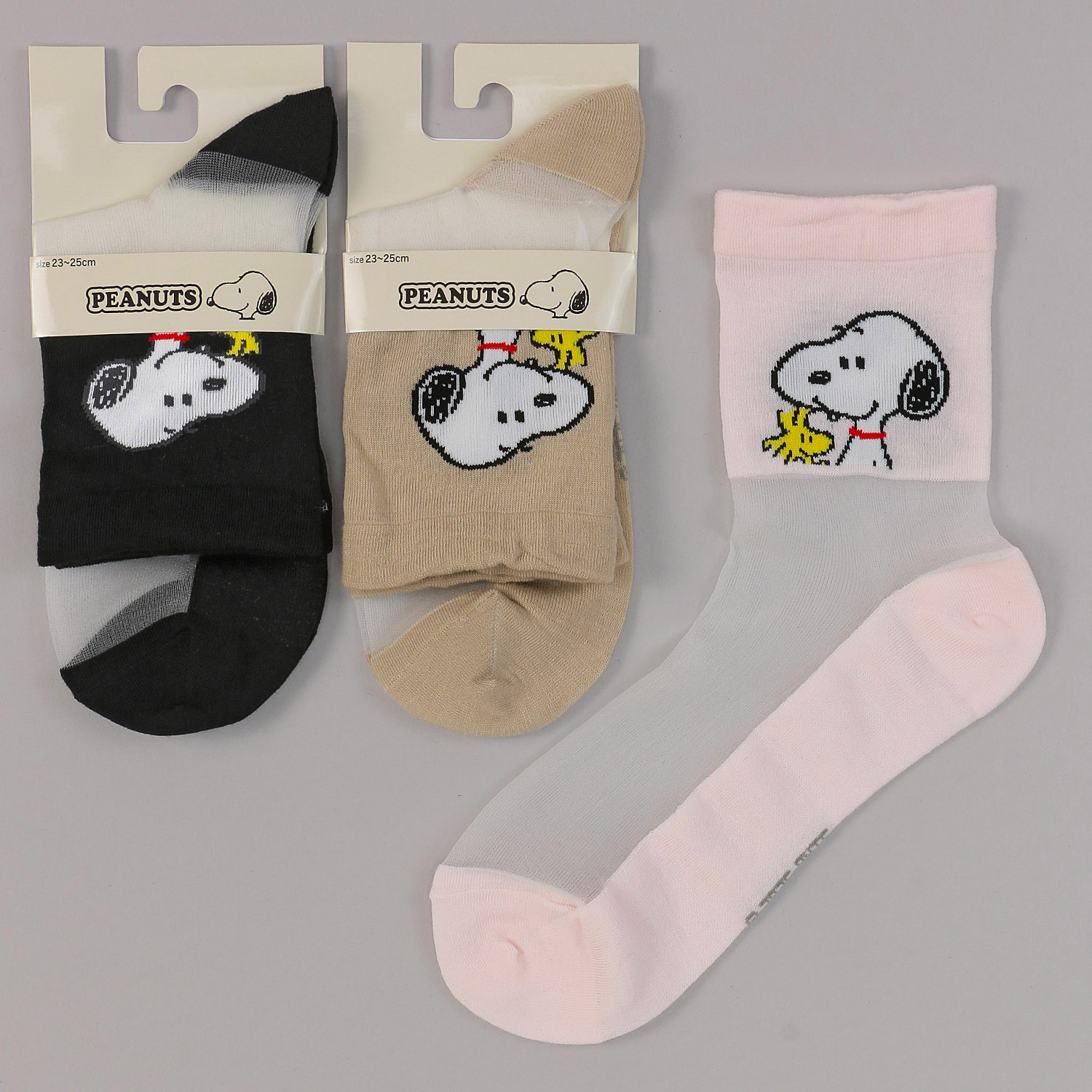 クルー丈 スヌーピー シースルー 靴下 - 画像1