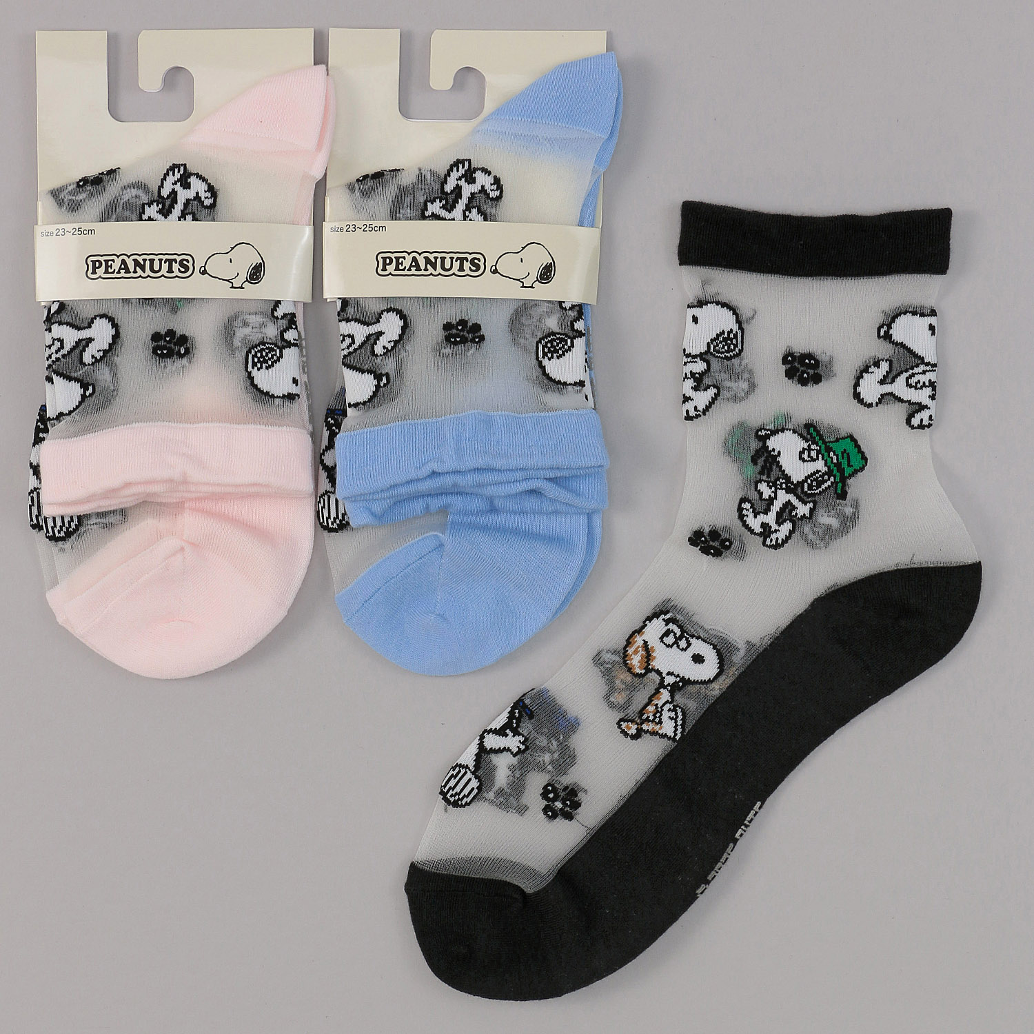 クルー丈 スヌーピー 総柄  シースルー 靴下 - 画像1