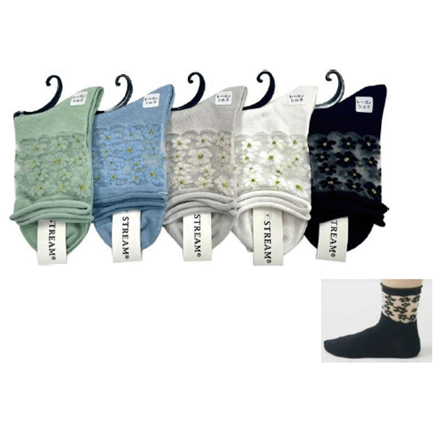 STREAM  トップシースルー 小花柄 クルー丈 靴下 - 画像1