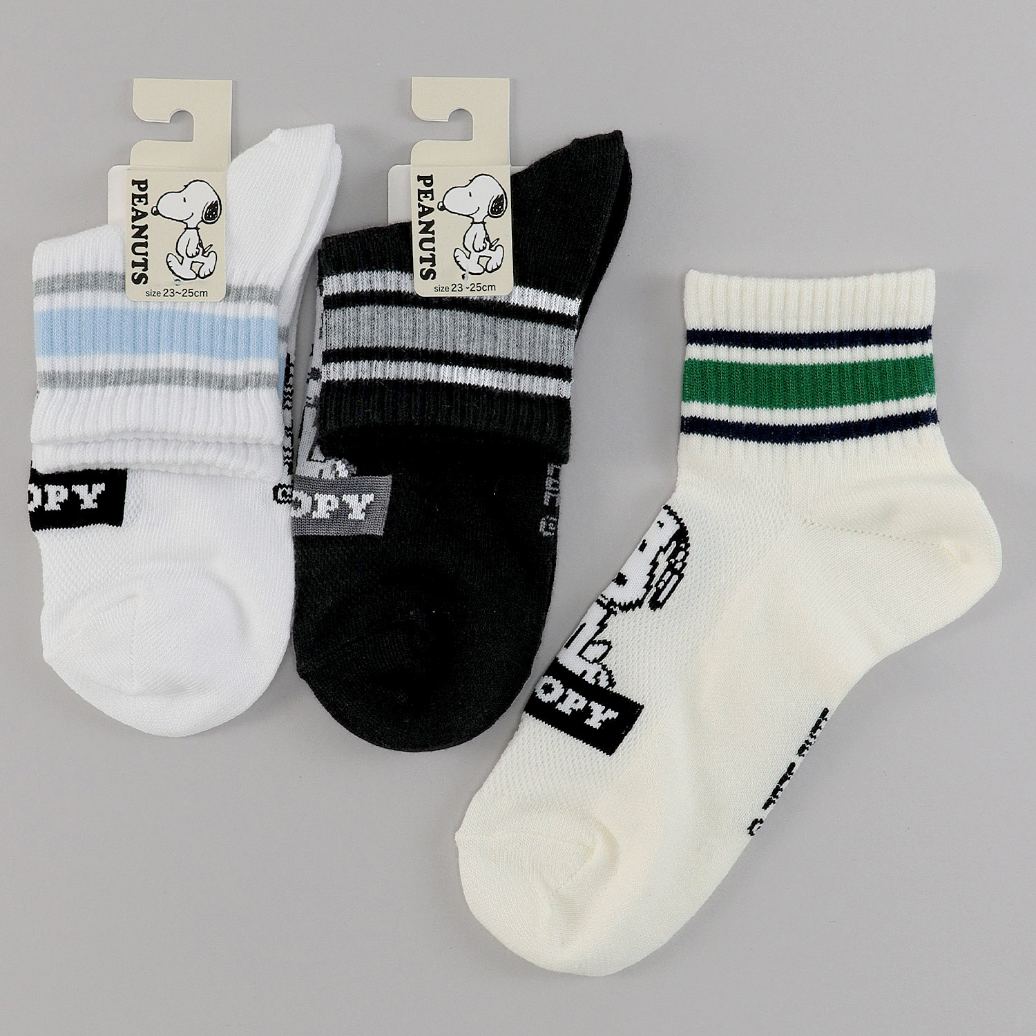 クルー丈  スヌーピー ボーダー柄 靴下 - 画像1