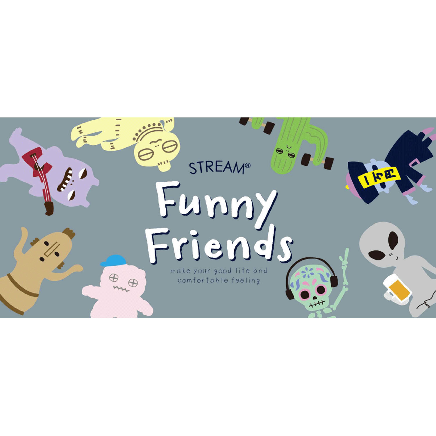 STREAM   Funny Friends 筋トレさぼてん 刺しゅう クルー丈 靴下 - 画像3