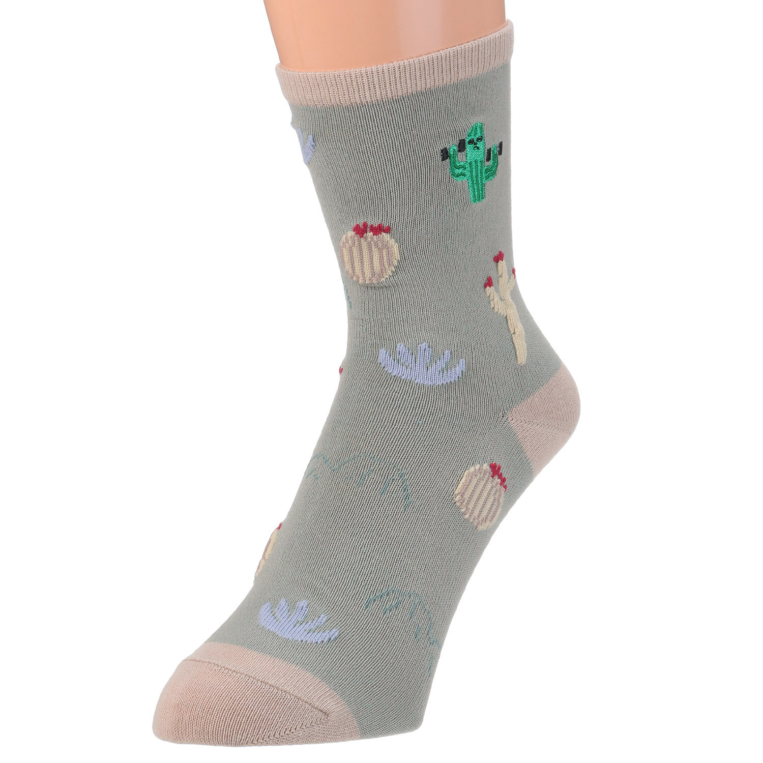 STREAM   Funny Friends 筋トレさぼてん 刺しゅう クルー丈 靴下 - 画像6