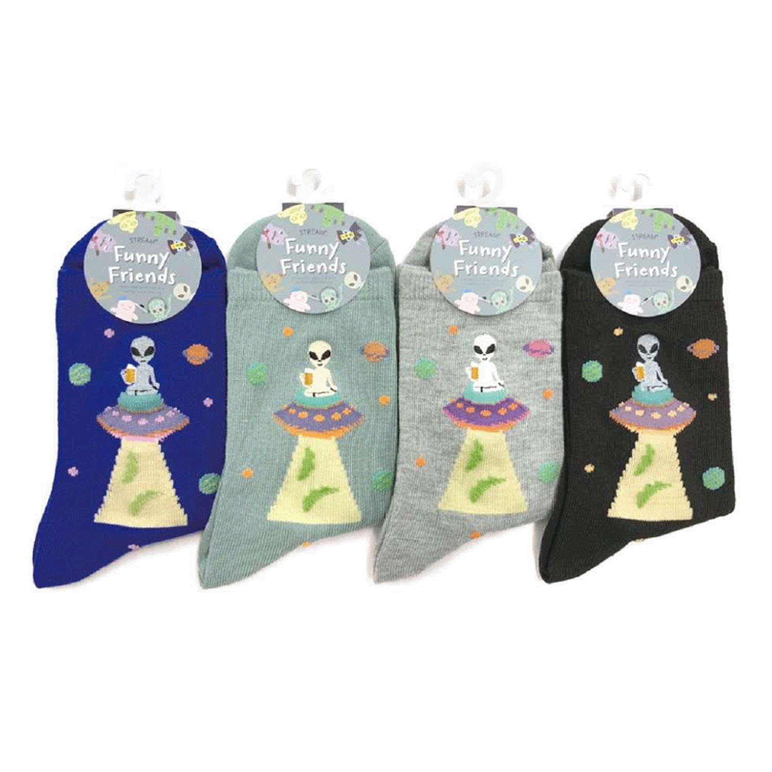 STREAM   Funny Friends ビール宇宙人 刺しゅう クルー丈 靴下