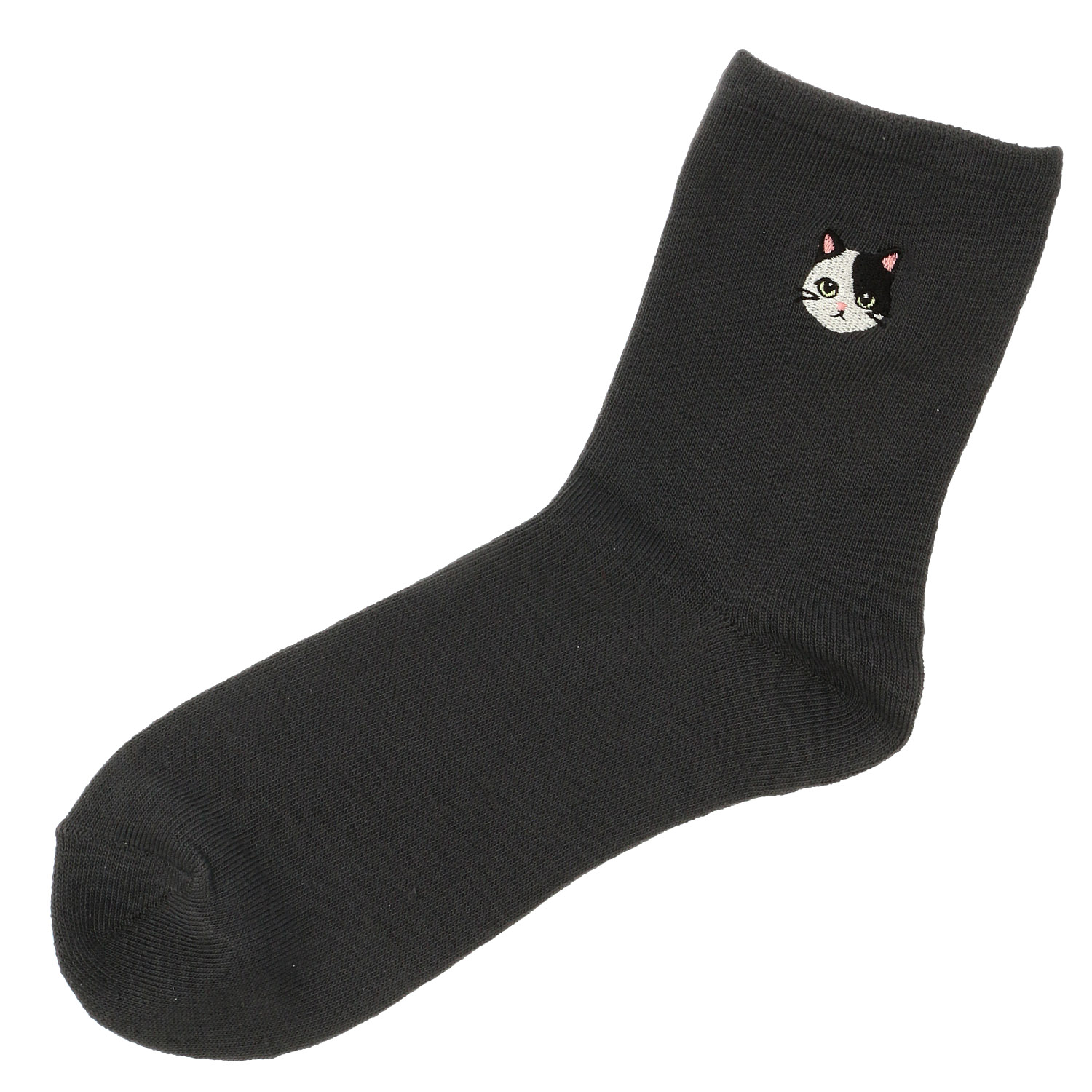 STREAM   ぶちネコ 刺しゅう  ロークルー 靴下 - 画像3