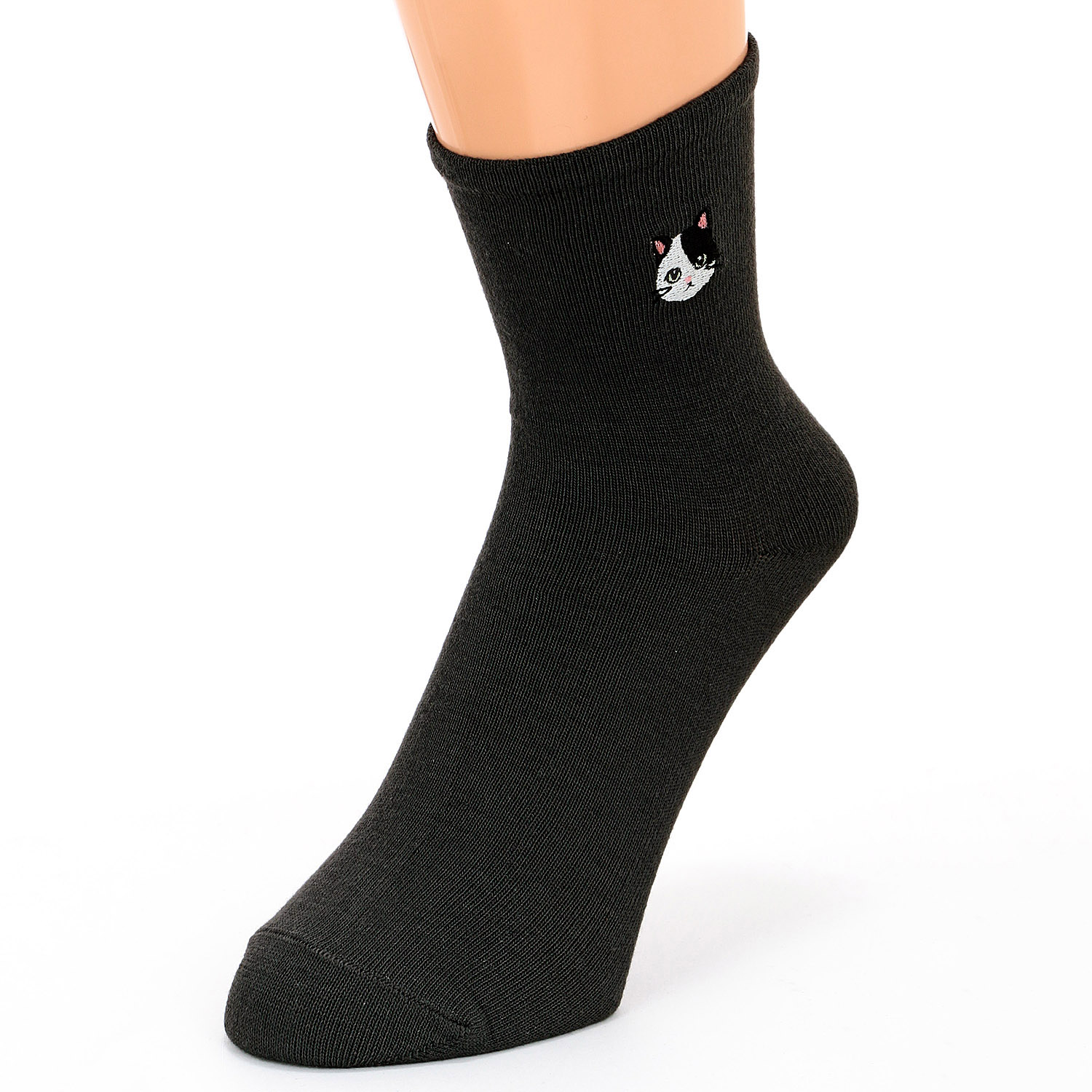 STREAM   ぶちネコ 刺しゅう  ロークルー 靴下 - 画像4