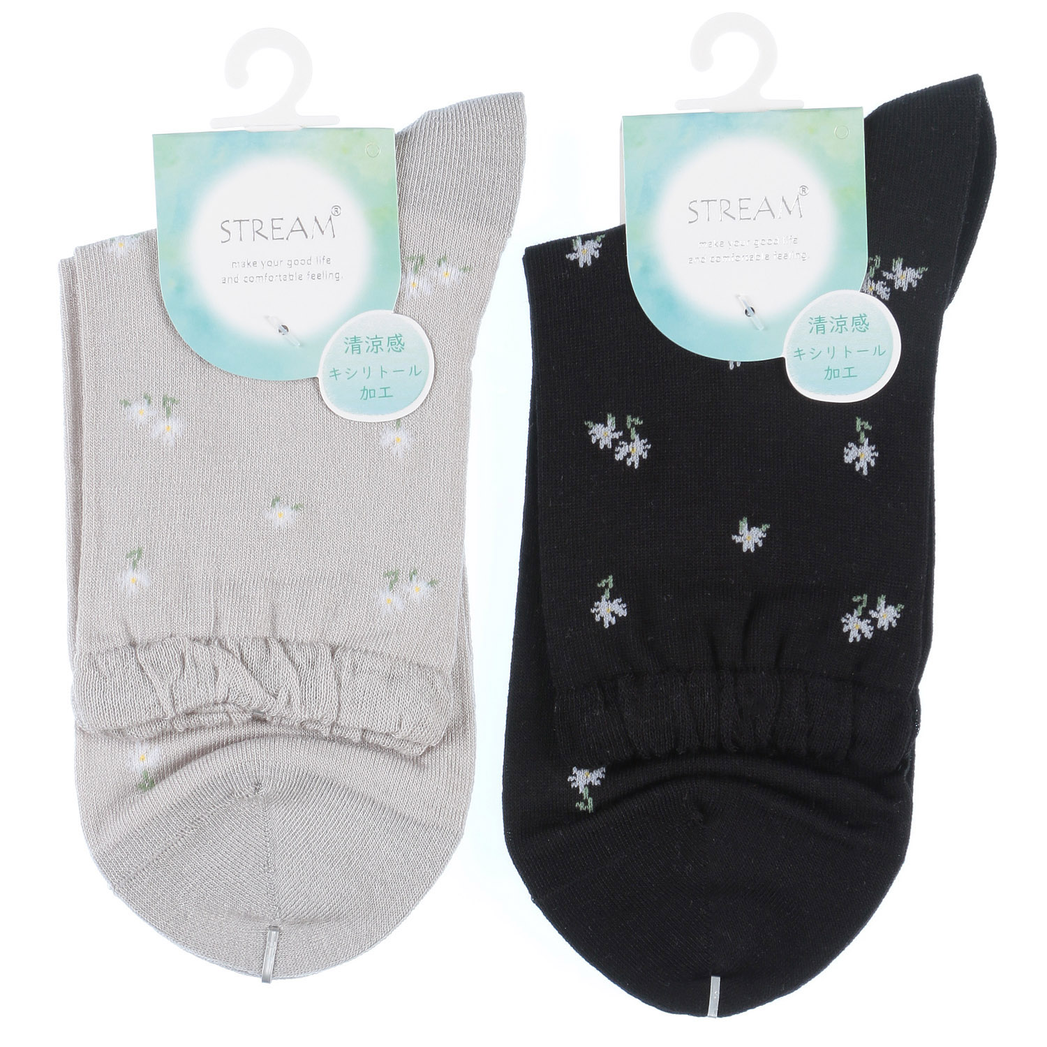 STREAM   キシリトール加工 小花柄 ロークルー 靴下 - 画像2
