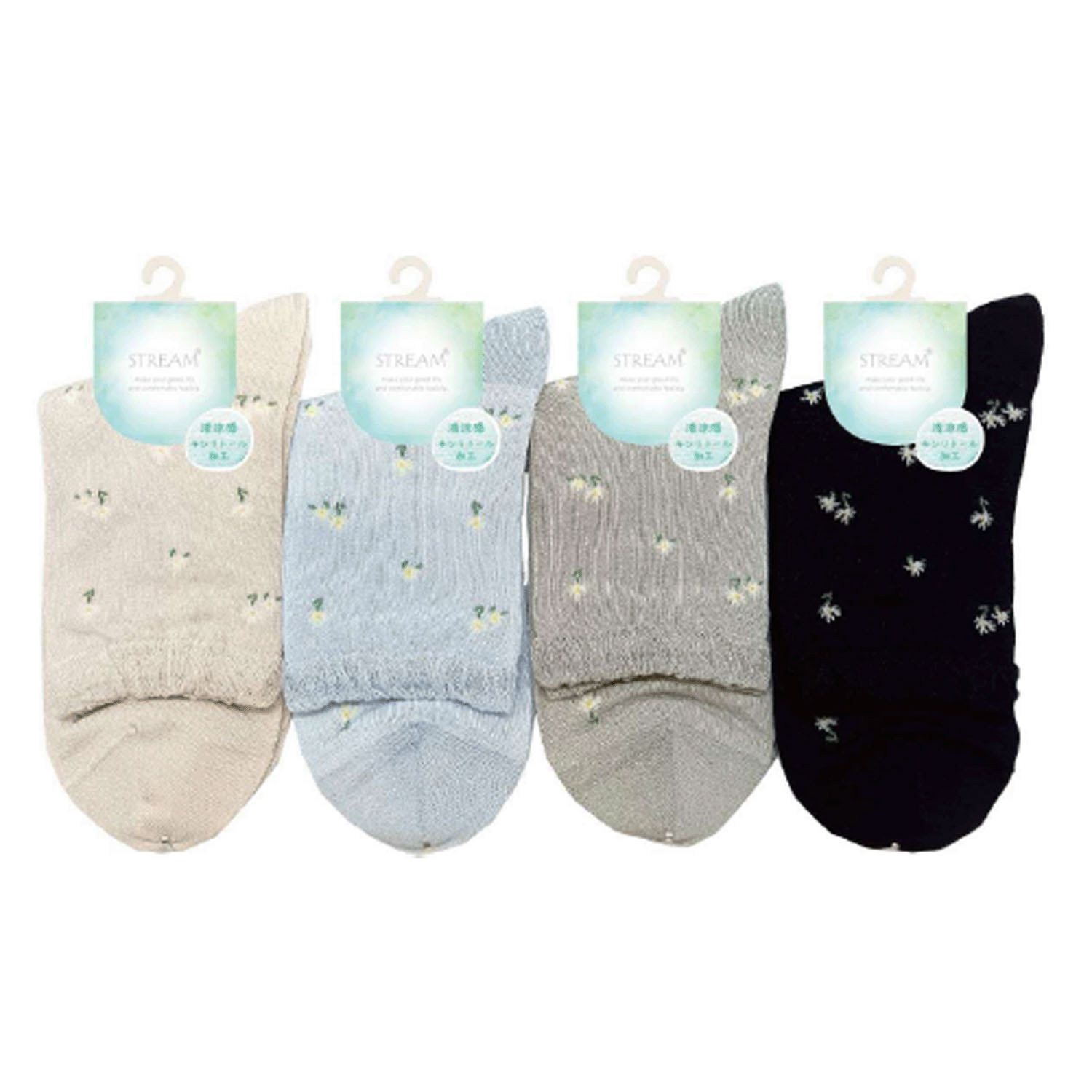 STREAM   キシリトール加工 小花柄 ロークルー 靴下 - 画像1