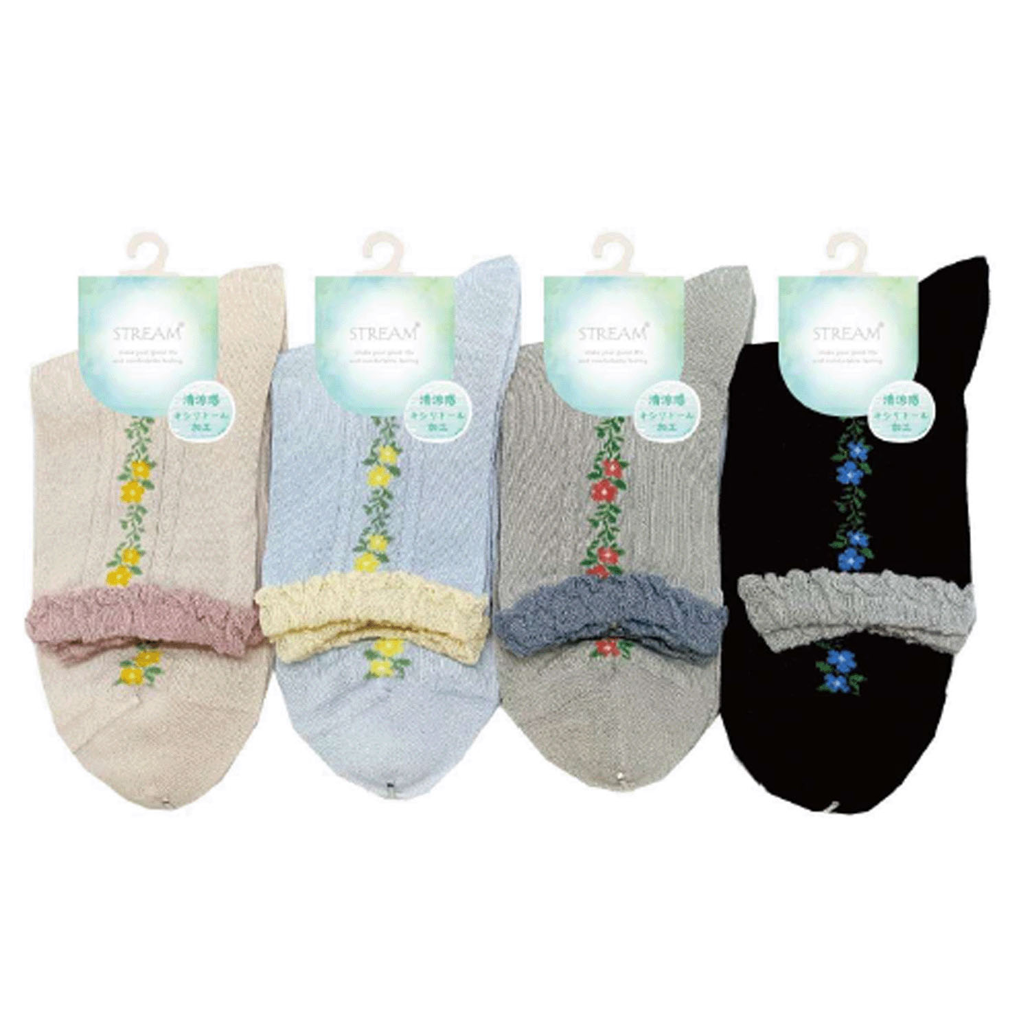 STREAM   キシリトール加工 葉と花柄  ロークルー 靴下 - 画像1