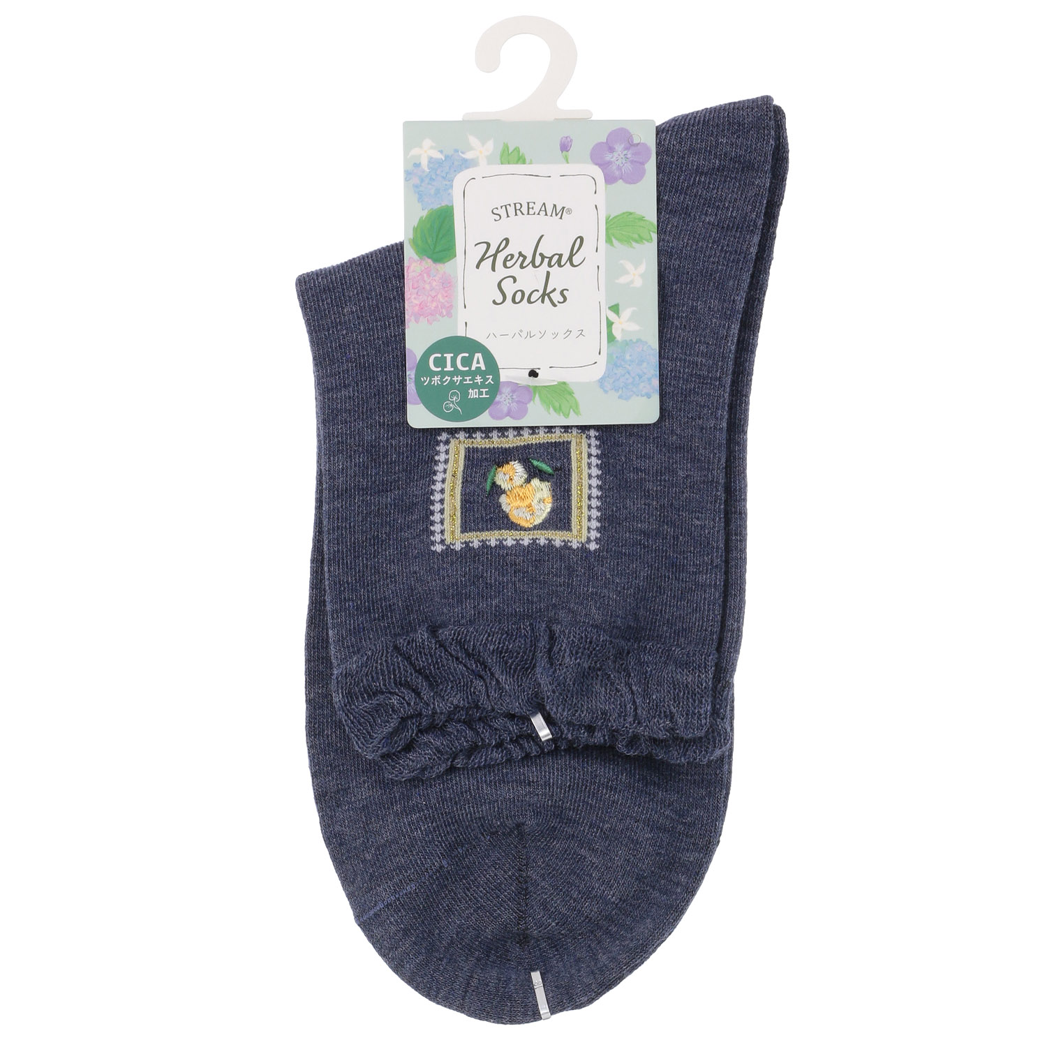 STREAM  ハーバルソックス フレームとお花刺繍 ロークルー  靴下 - 画像4