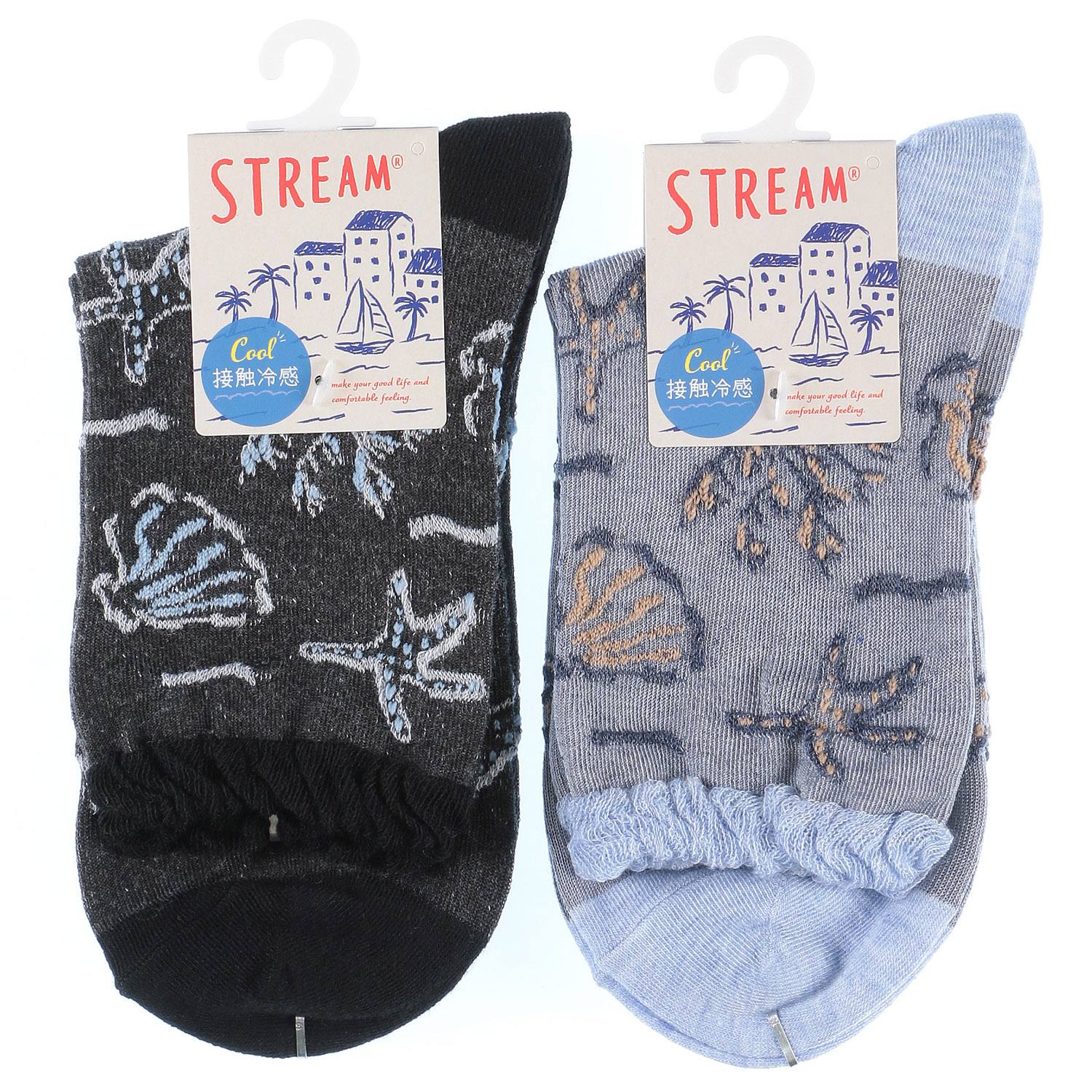 STREAM  接触冷感 貝とサンゴフロート ロークルー 靴下 - 画像3