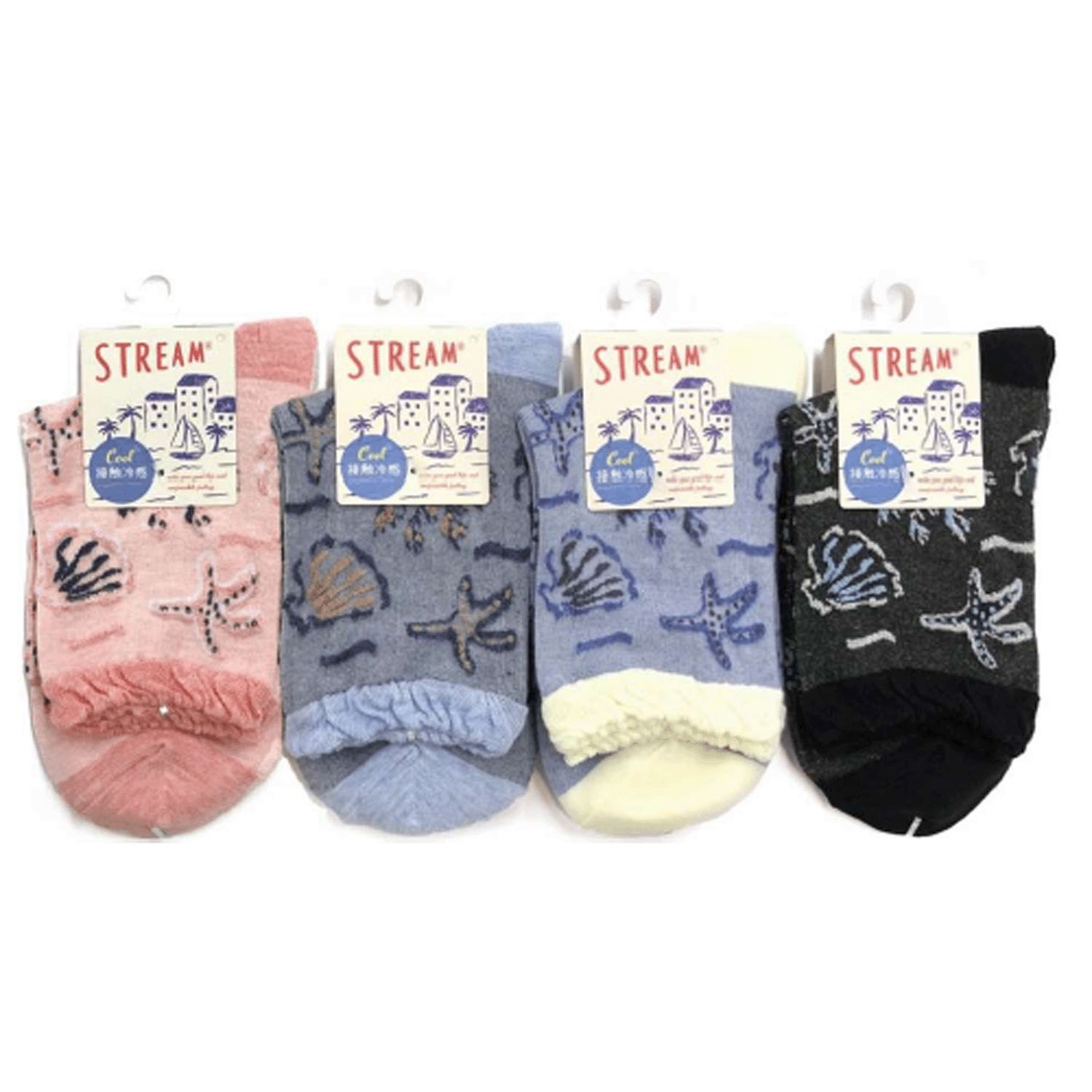 STREAM  接触冷感 貝とサンゴフロート ロークルー 靴下