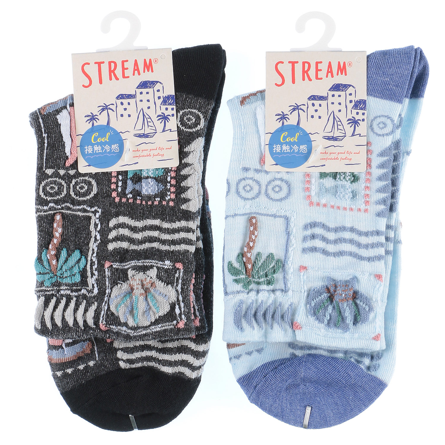STREAM  接触冷感 マリンモチーフ フロート ロークルー 靴下 - 画像3