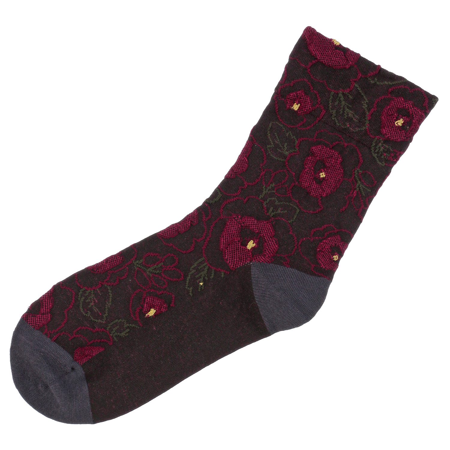 STREAM   ゆったり編み フロート牡丹柄 クルー丈 靴下 - 画像3