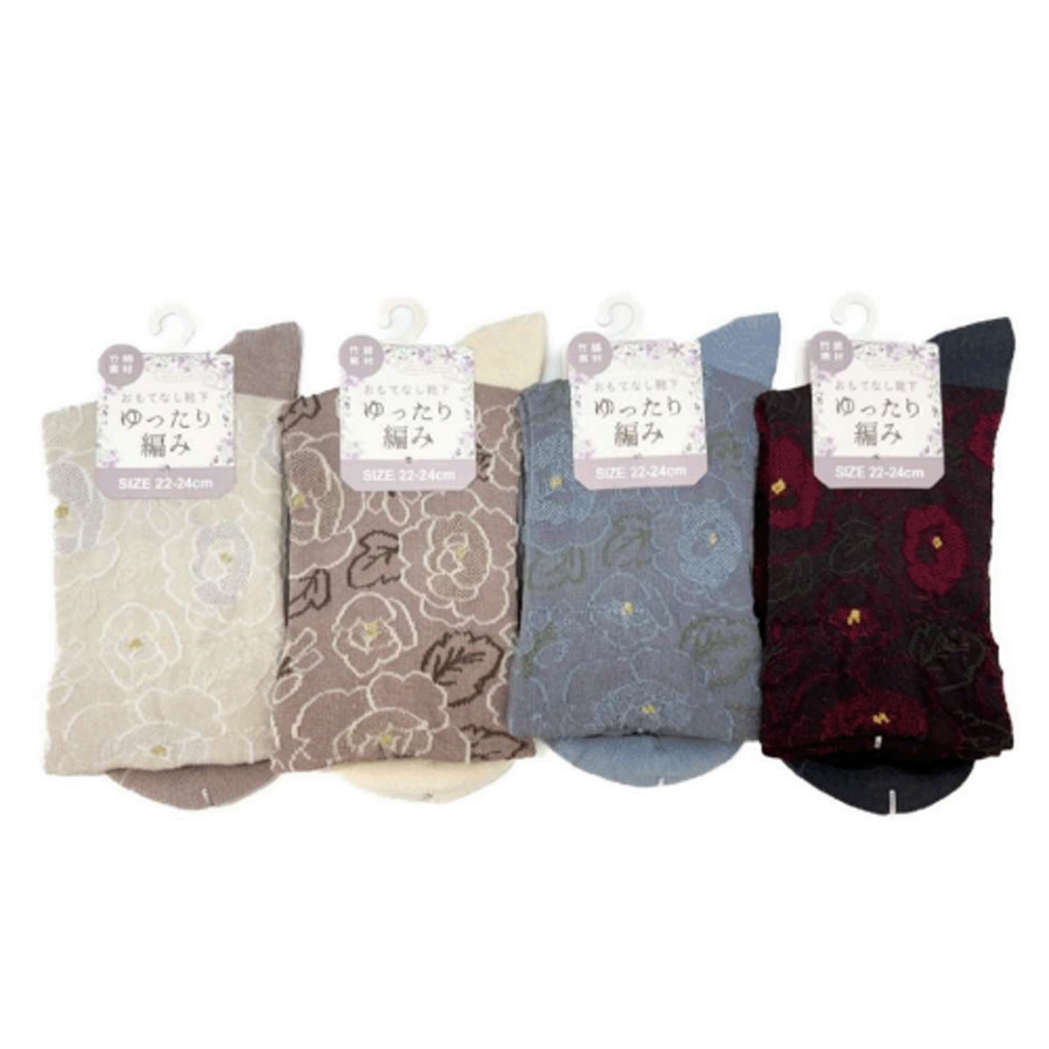 STREAM   ゆったり編み フロート牡丹柄 クルー丈 靴下